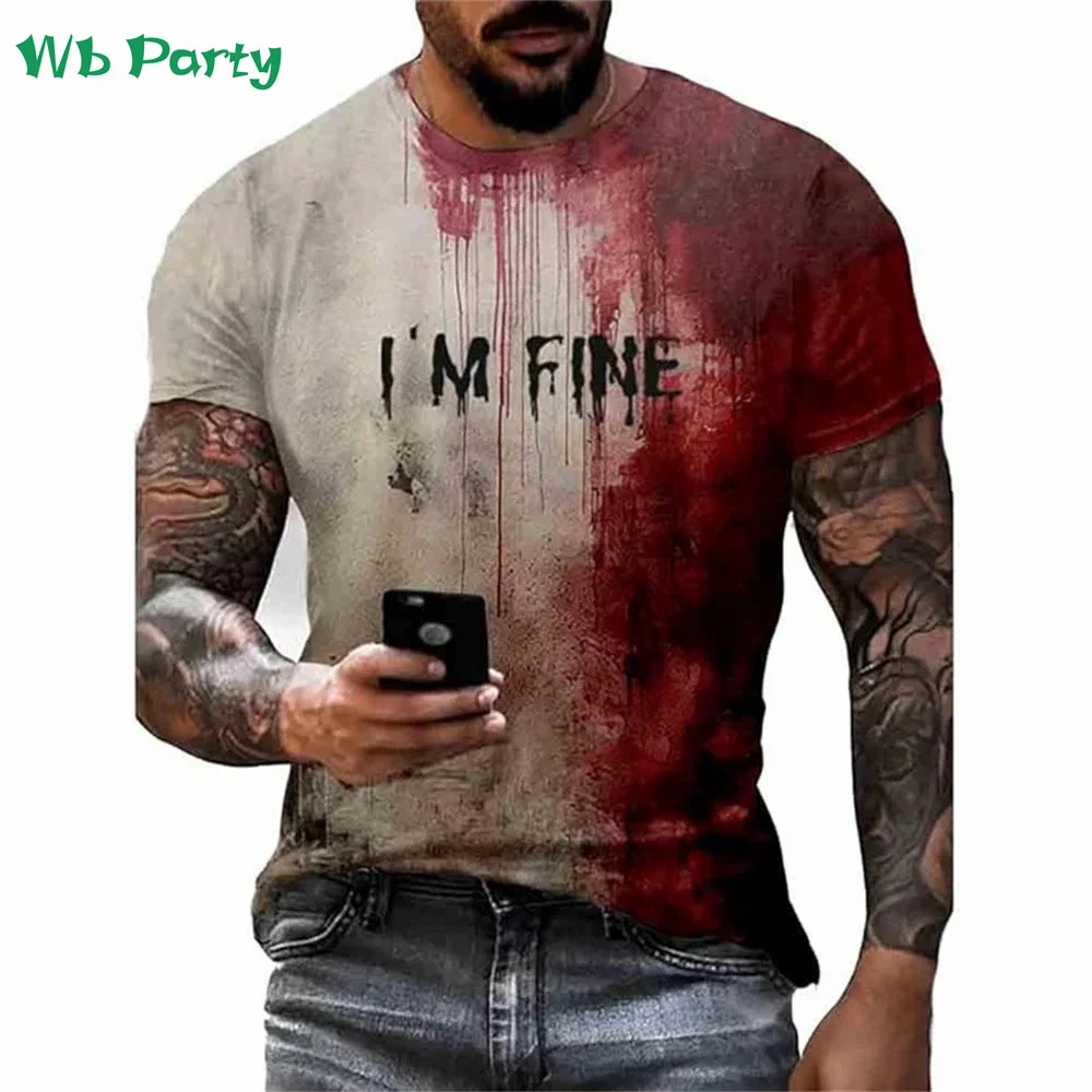Problem Solved Bloody Print Men's Clothing Fashion T-shirts for Men Horrible gallery