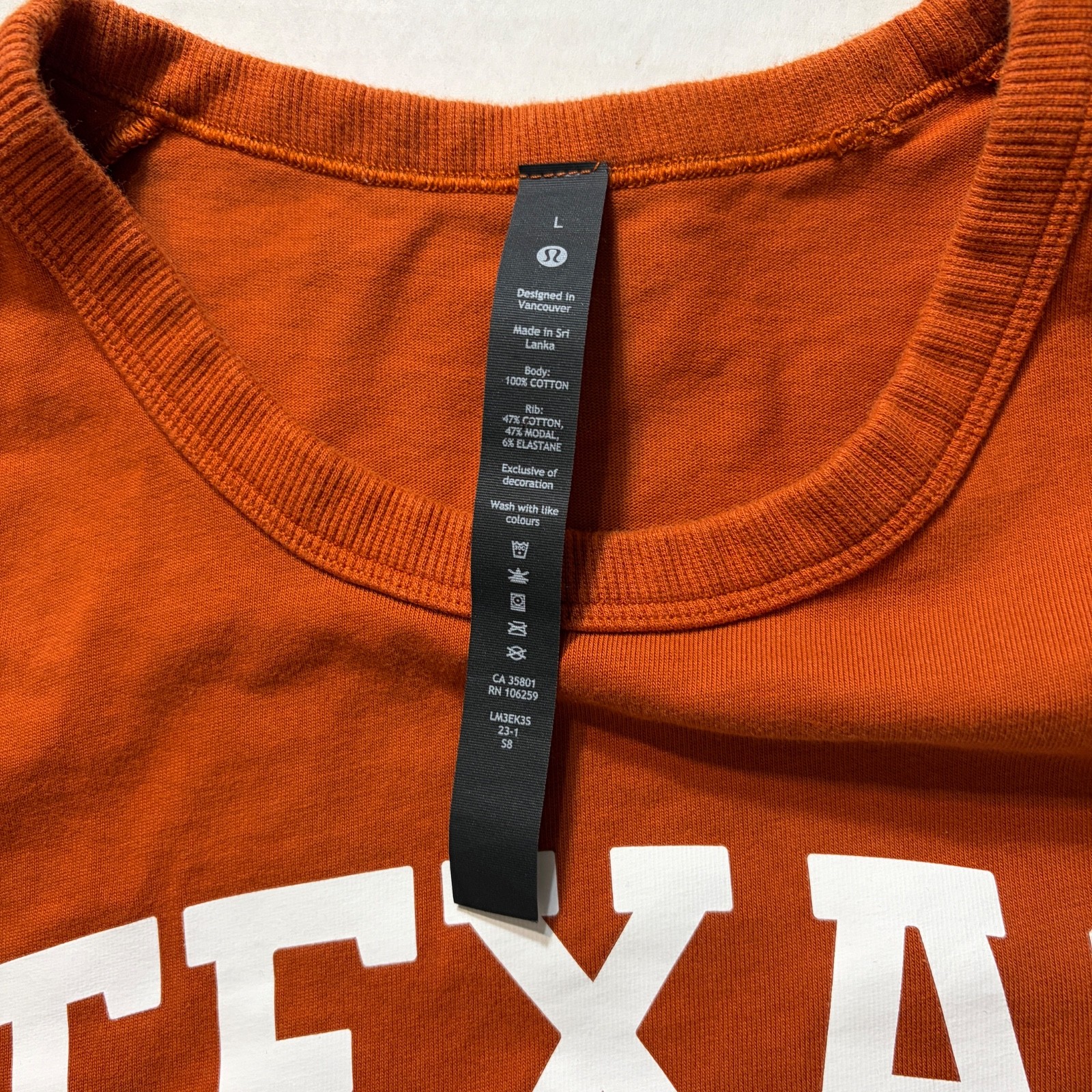 Lululemon UT Texas Longhorns Burnt Orange T-Shirt L Clean Simple 1-Side Logo gallery