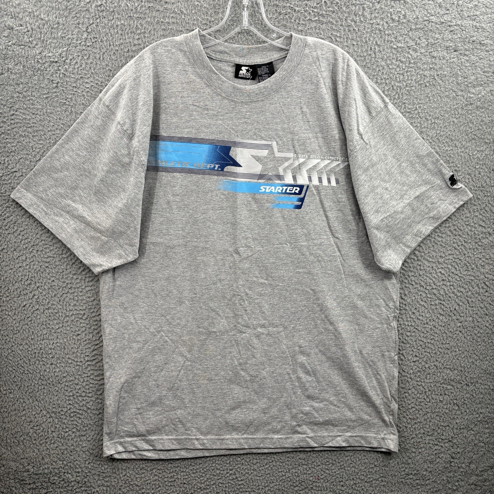 Vintage Starter T Shirt Mens XL VTG 90s Sports Tee Gray Crewneck Spell Out Logo