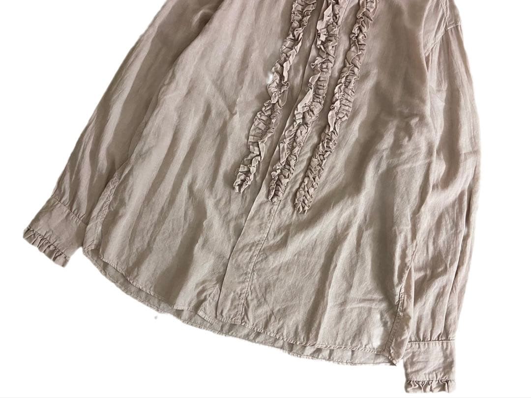 KAPITAL Linen Ruffle Prague Shirt Unisex Summer Top Flat-Front gallery