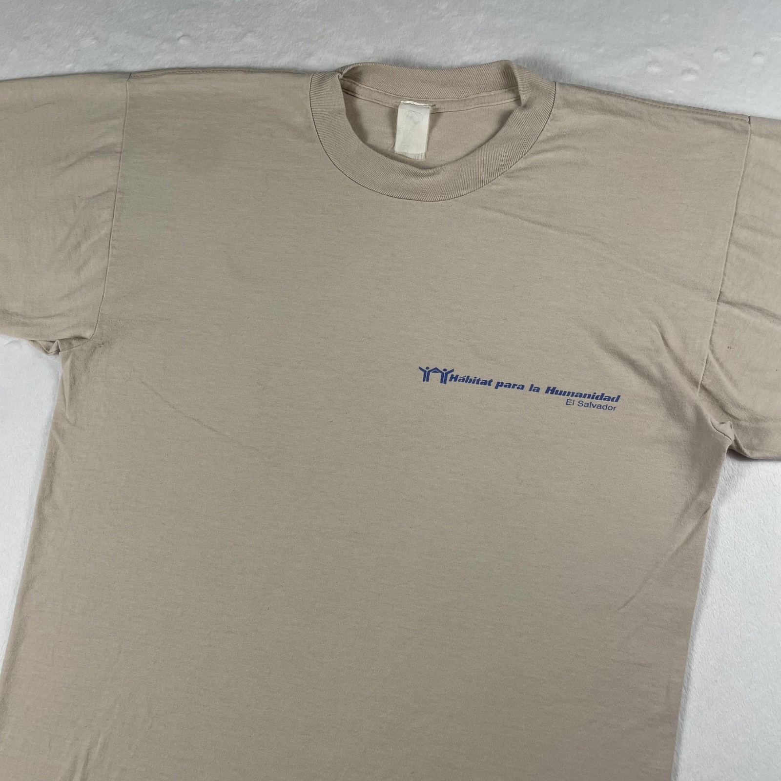Vtg 80s Habitat For Humanity Tee L Beige El Salvador Floorplan Blueprint Art USA gallery