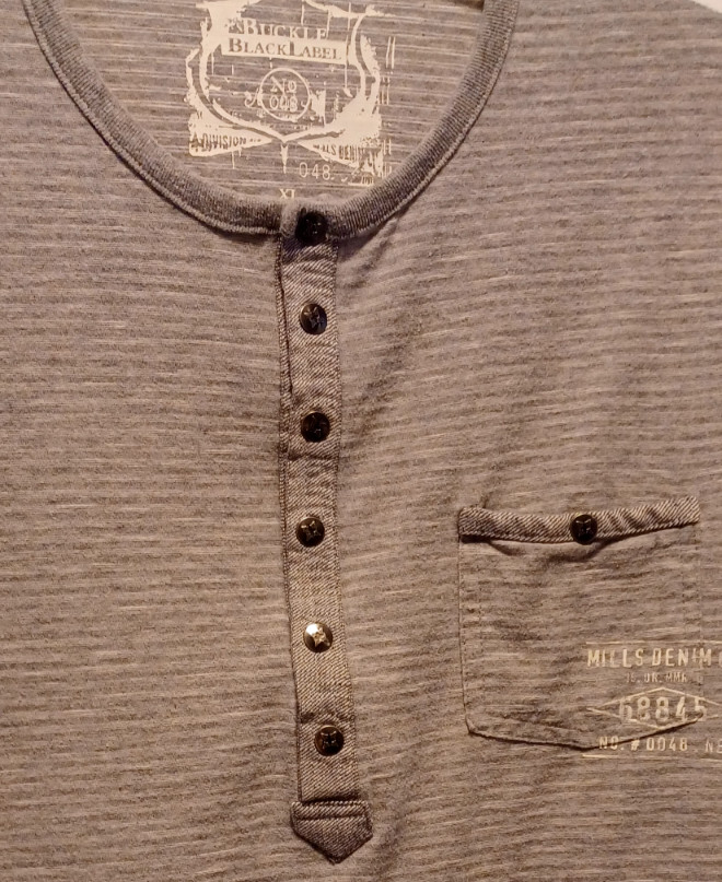Buckle Black Label Henley Size XL Gray striped studded button pocket long sleeve gallery