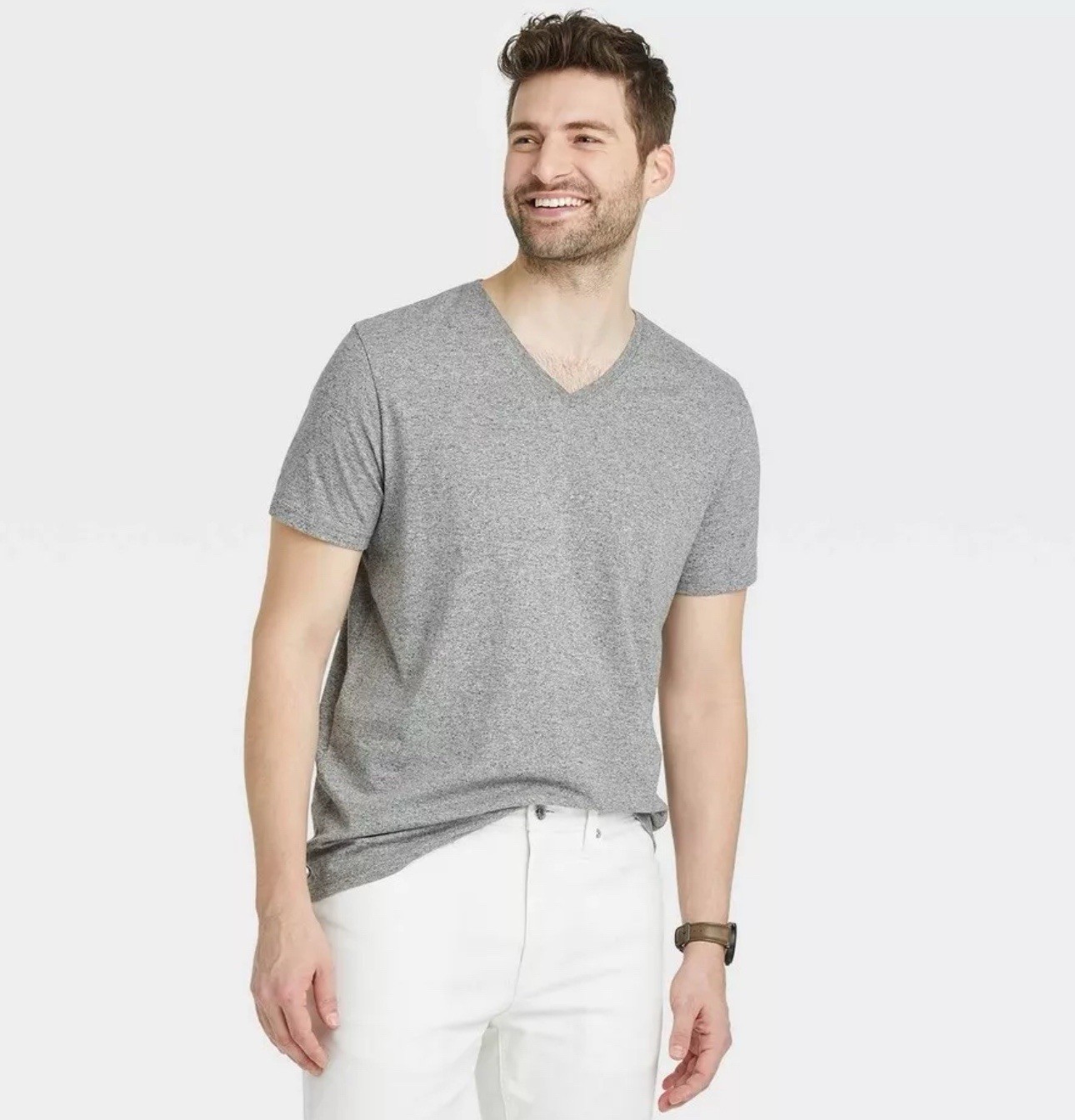 Goodfellow V-Neck T-Shirt S SMALL Heather Gray Short Sleeve Stretch gallery