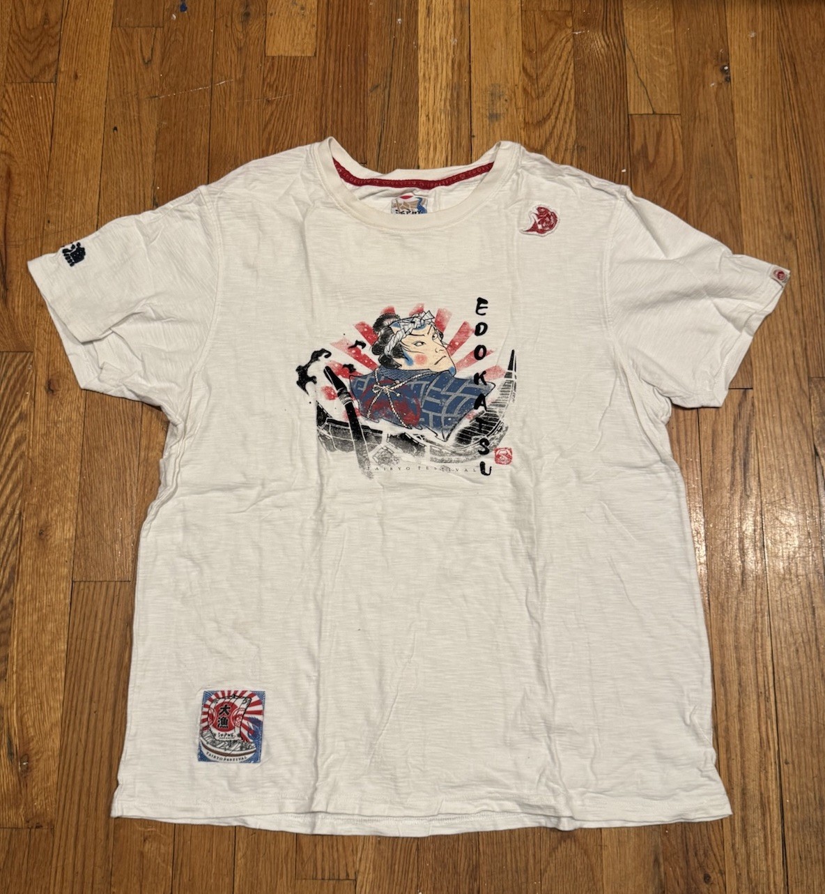 Edo Katsu Tairyo Festival Series Graphic Samurai Warrior White T-shirt Size XL gallery