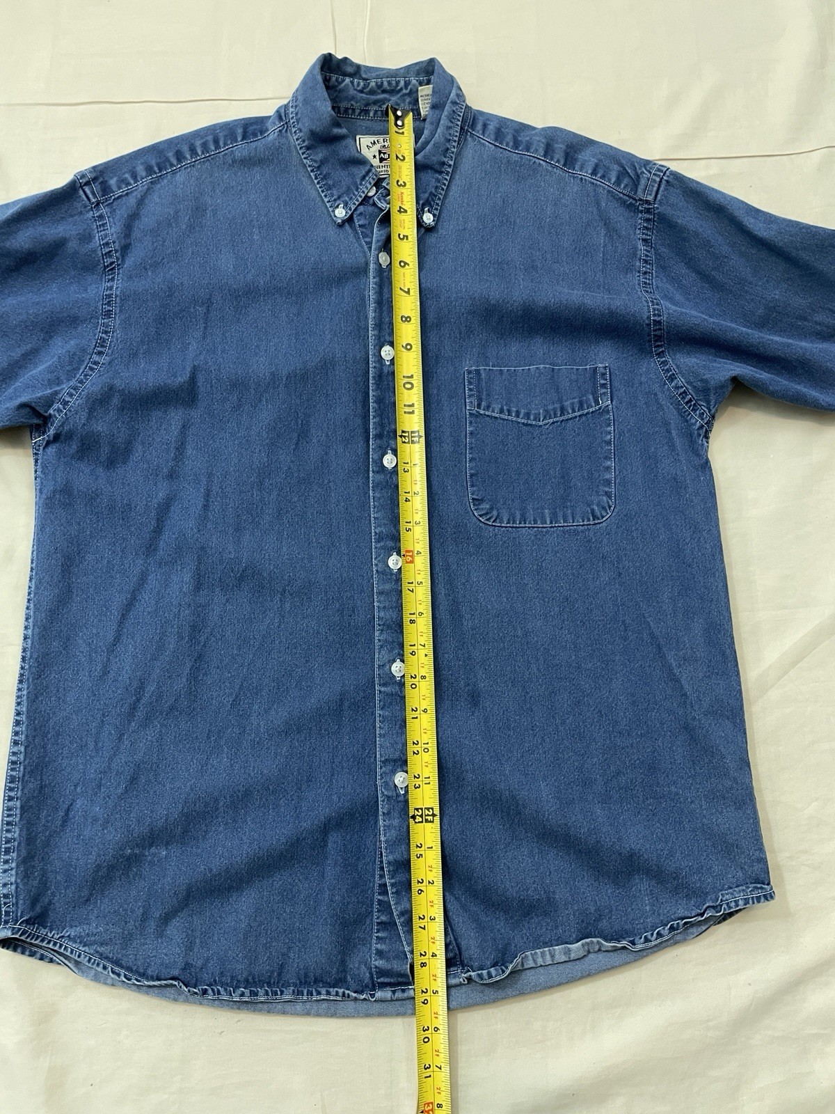 AB American Blue Mens L Blue Authentic Denim Cotton/Rayon SS Shirt gallery