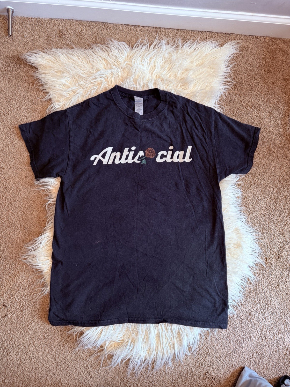 Antisocial Rose Graphic T-Shirt Black Streetwear Tee Size Medium gallery