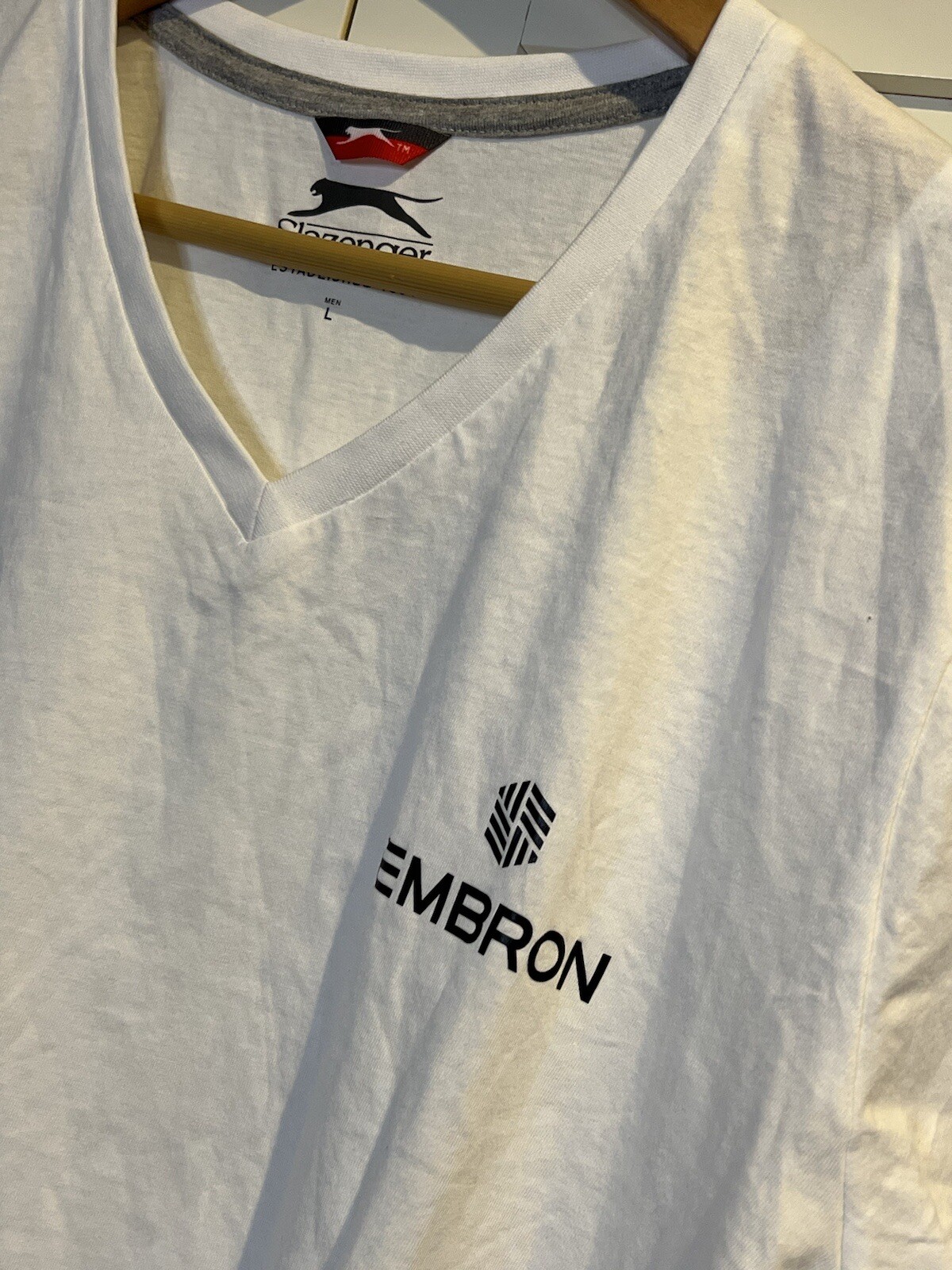 Slazenger Embron Global Technology Group T-shirt Size Large White V-neck NEW gallery