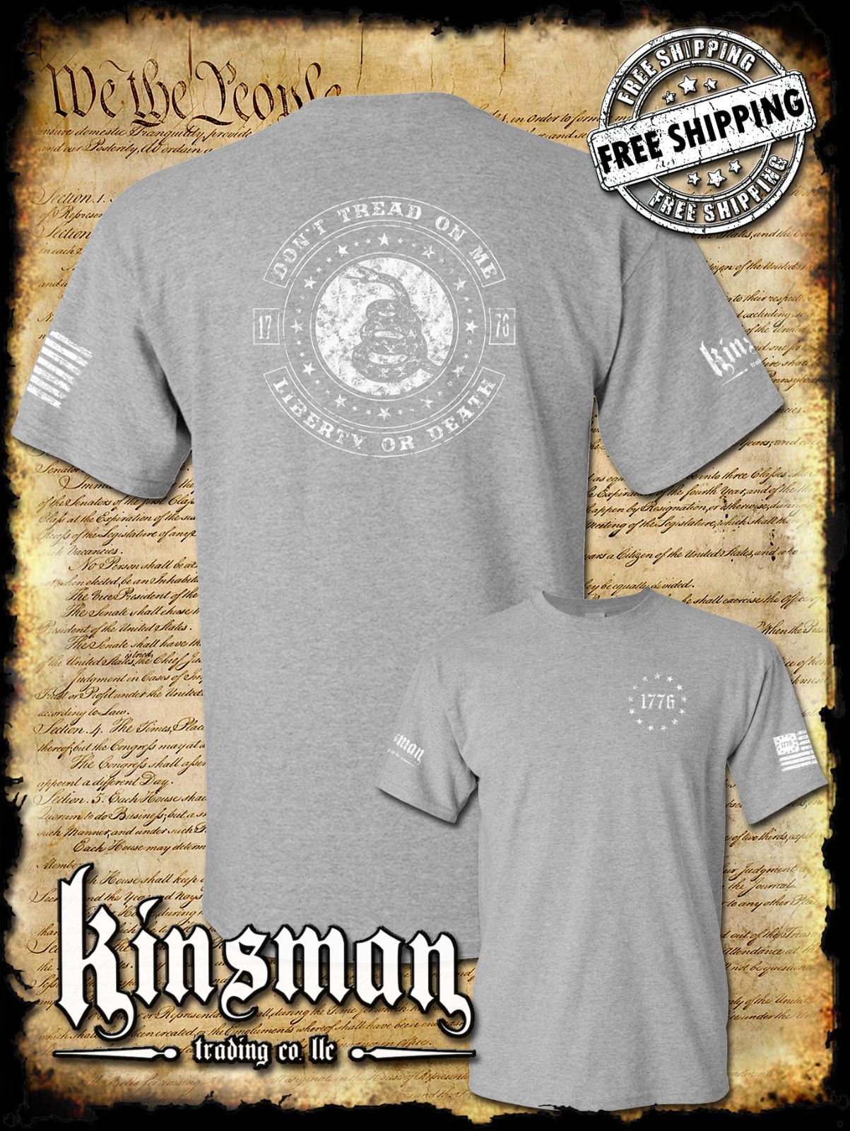 Don't Tread On Me LIBERTY or DEATH Rattlesnake 2-Sided T-Shirt 2nd Amendment USA gallery
