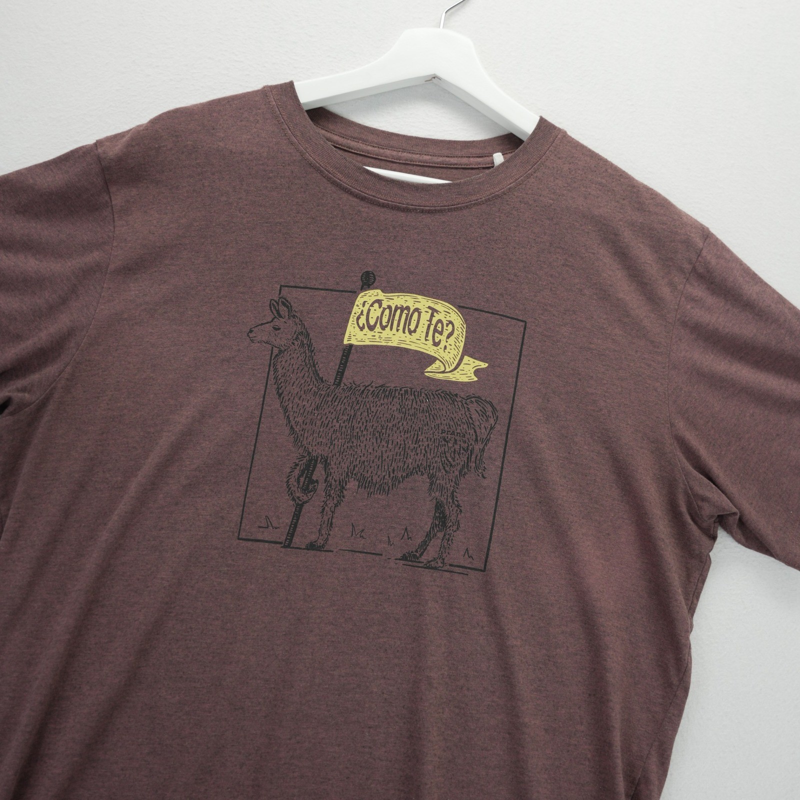 Prana Mens Llama Graphic Tee Shirt Maroon Heather Short Sleeve Crew Neck Large