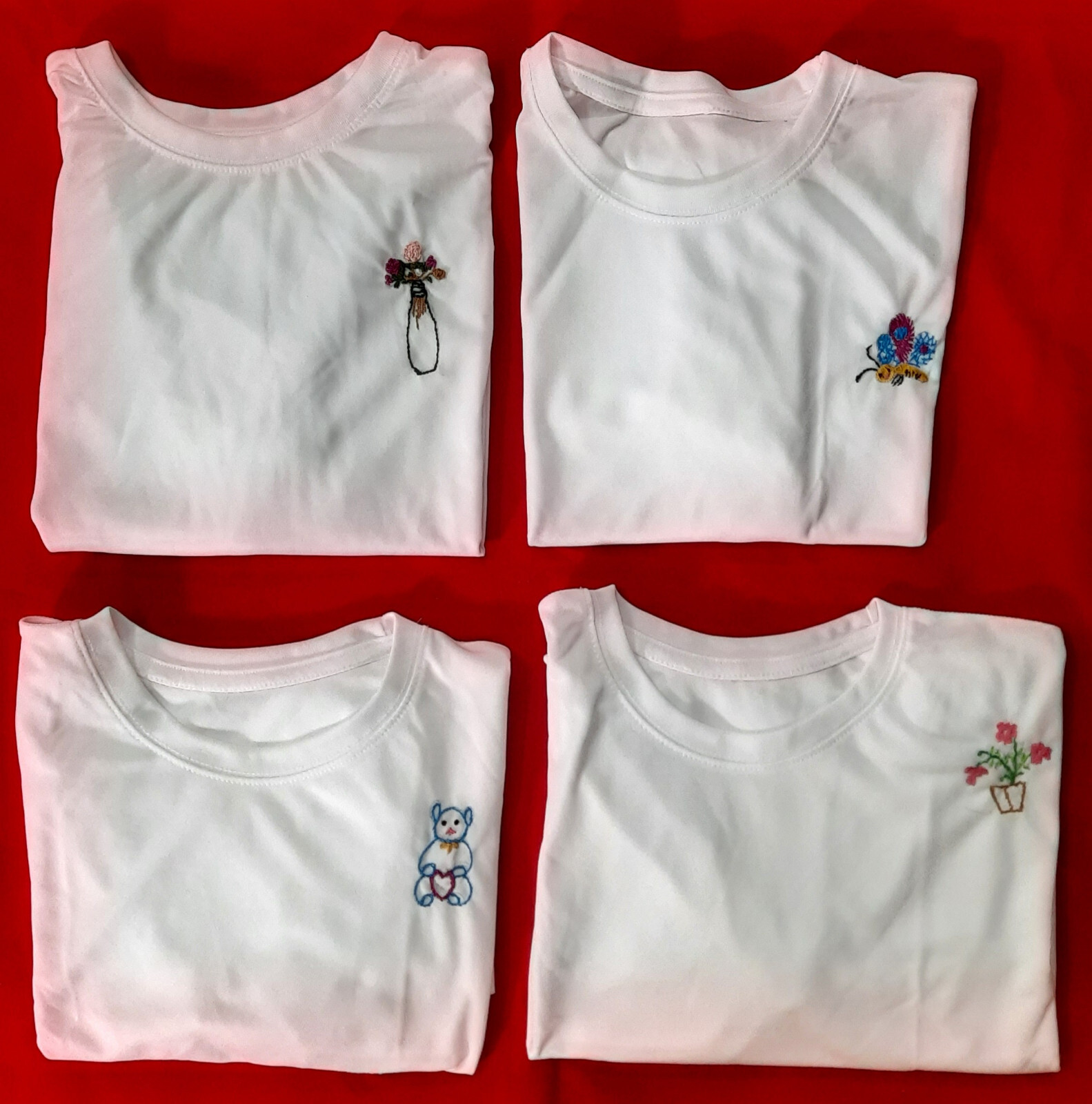 Hand Embroidered T-Shirt with Floral Vase Design - Unisex, Casual Wear Free Ship gallery