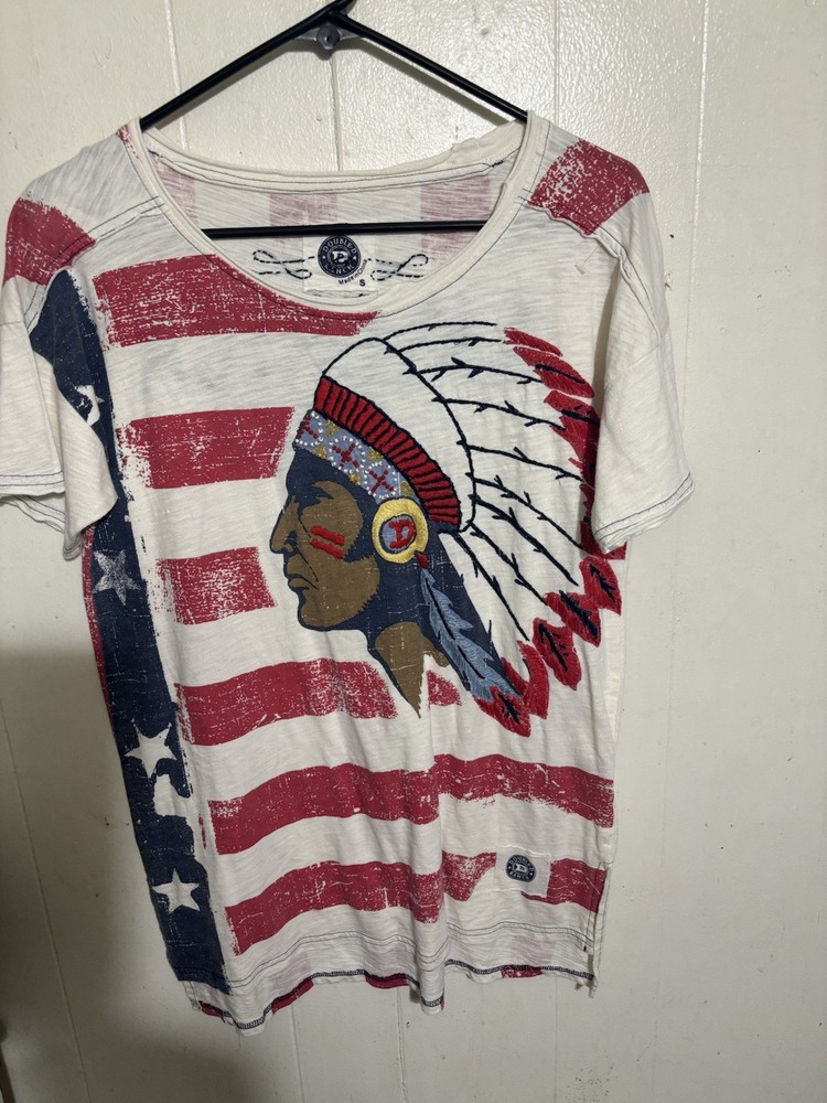 Doubled Ranch Men’s S White Red Blue America Graphic Embroidered Sequin Tee