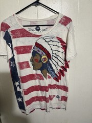 Doubled Ranch Men’s S White Red Blue America Graphic Embroidered Sequin Tee