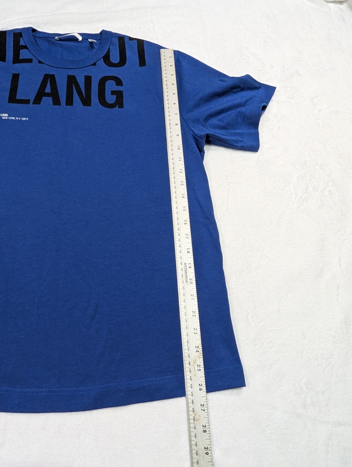 HELMUT LANG Cut Off Logo Shirt Mens Medium Blue Tee T-Shirt gallery