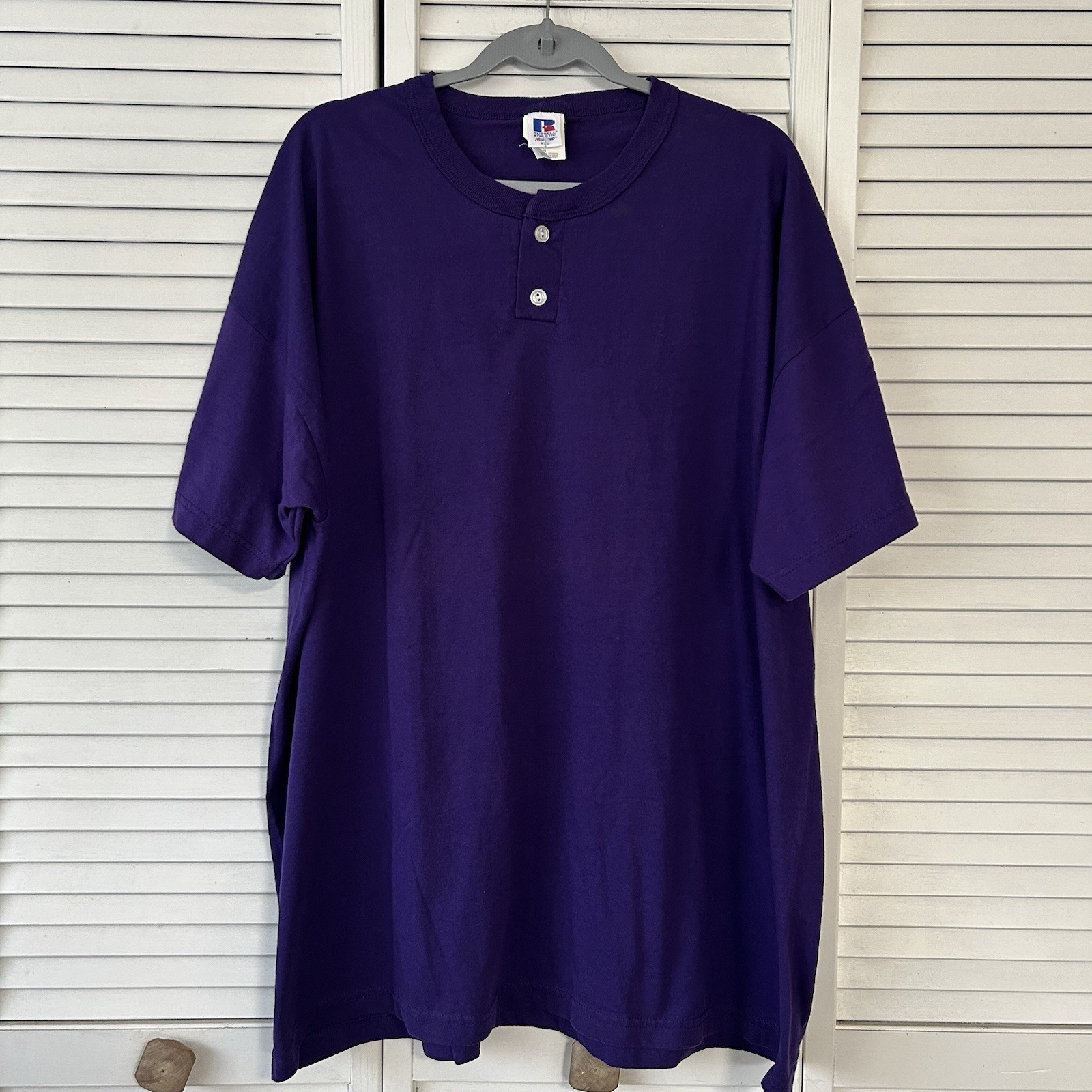 Vintage Russell Athletic NuBlend Henley Shirt Purple Mens XXL Blank 2000s Y2K gallery