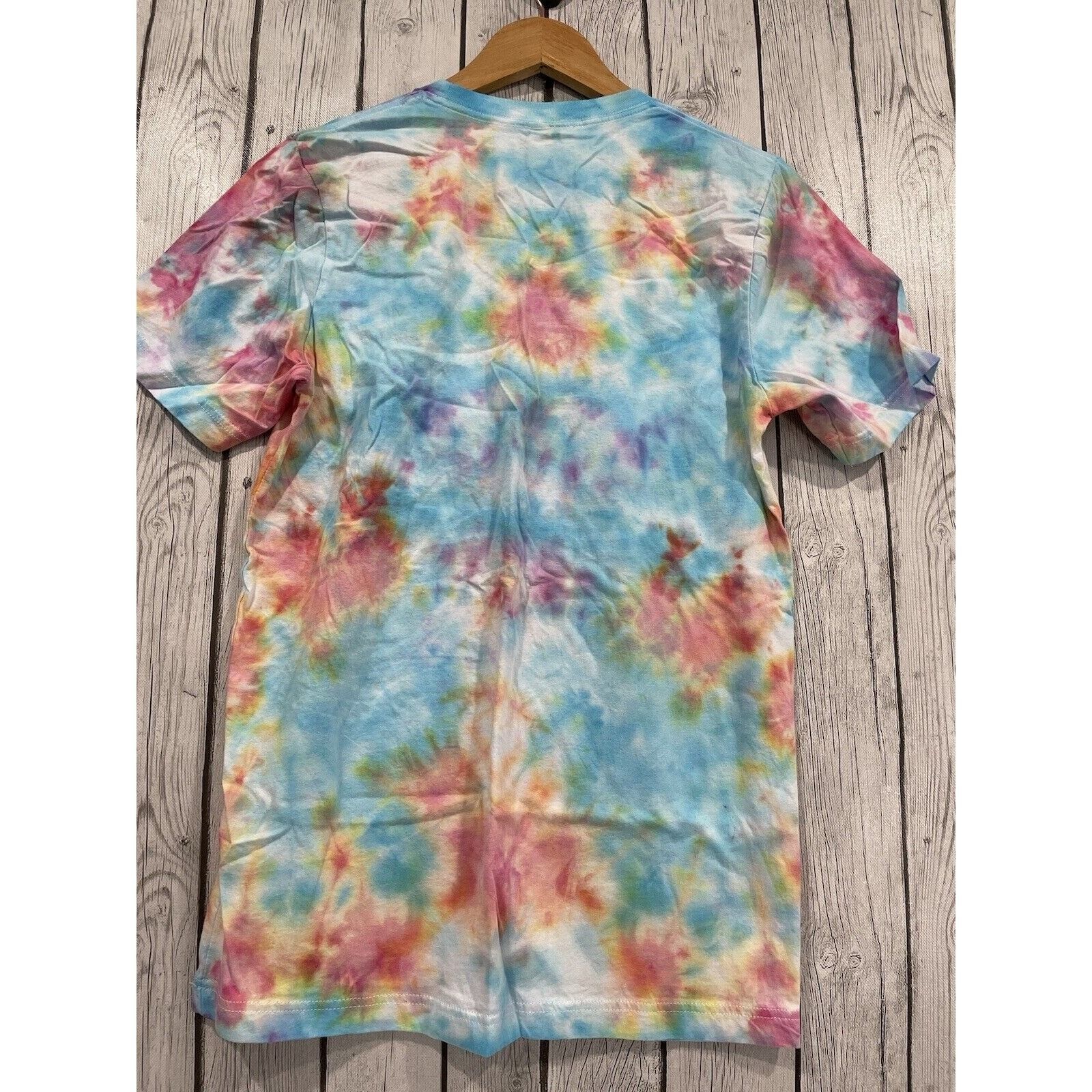 Bella Canvas Tie Dye T Shirt Blue Pink Yellow Short Sleeve Crew Neck M Handmade gallery