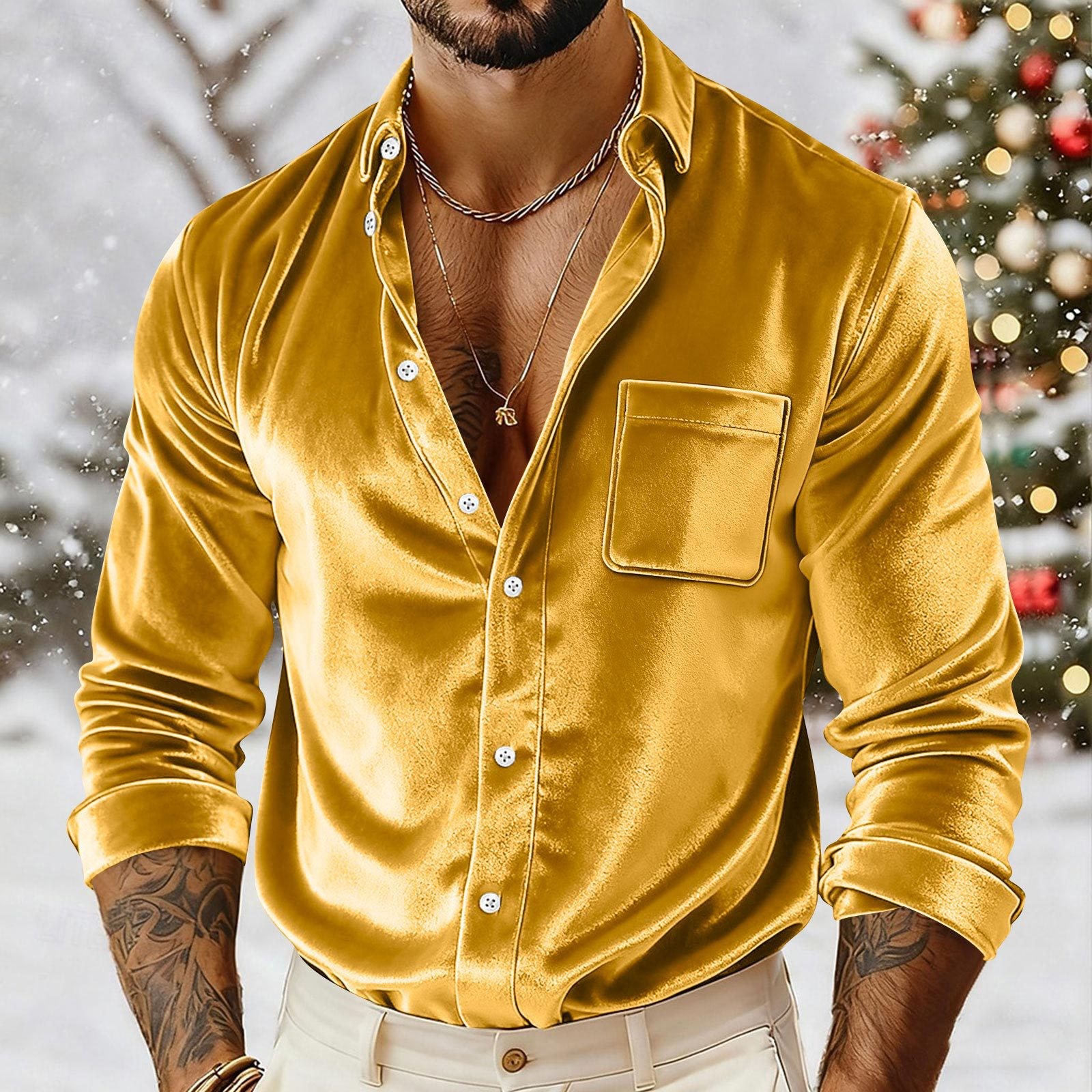 Men's Velvet Shirt Casual Slim Shirts Long Sleeve Button Down Tops Blouse gallery