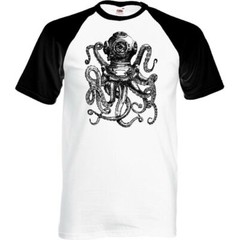 Scuba Diving Octopus Mens Deep Sea Diver T-Shirt Dive Mask Flippers Tank Kit