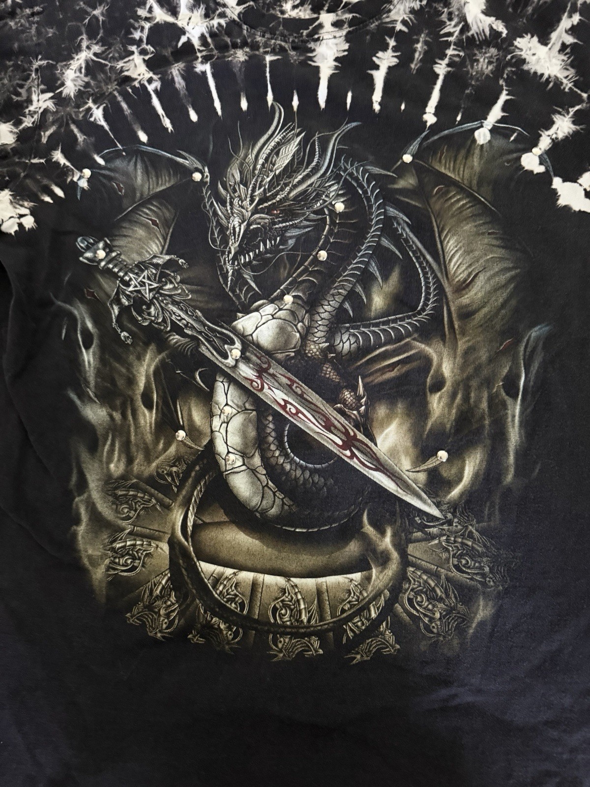 Skull Shirtz David Carey Adult Large Graphic Print T-Shirt Dragon Dagger Tie-Dye