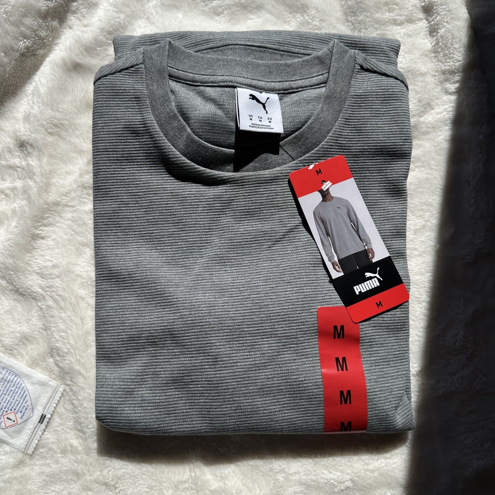 PUMA Men's Waffle Knit Thermal Shirt Gray Long Sleeve Crew Neck Size M NEW gallery