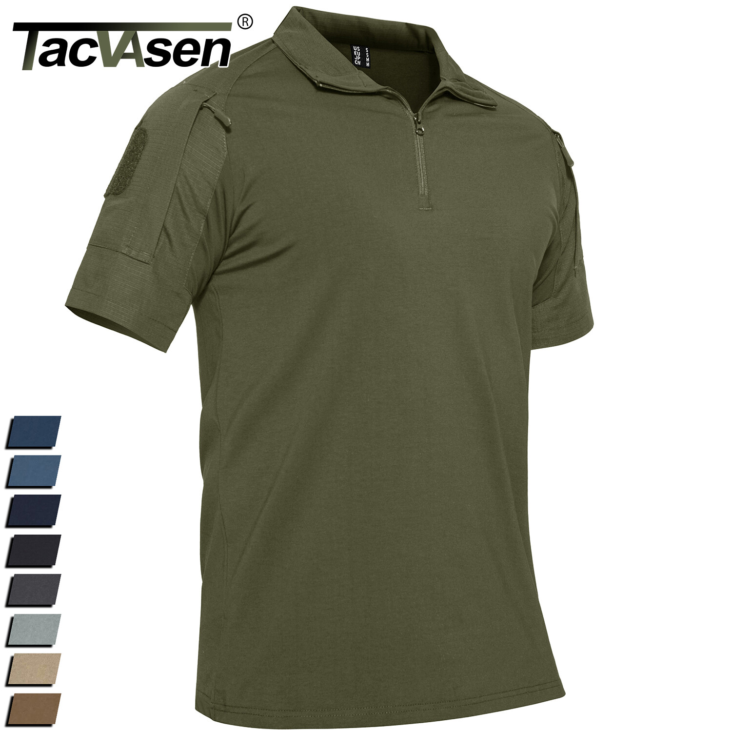 Men's Tactical Combat T-Shirts 1/4 Zip Short Sleeve Quick Dry Military Work Tops gallery