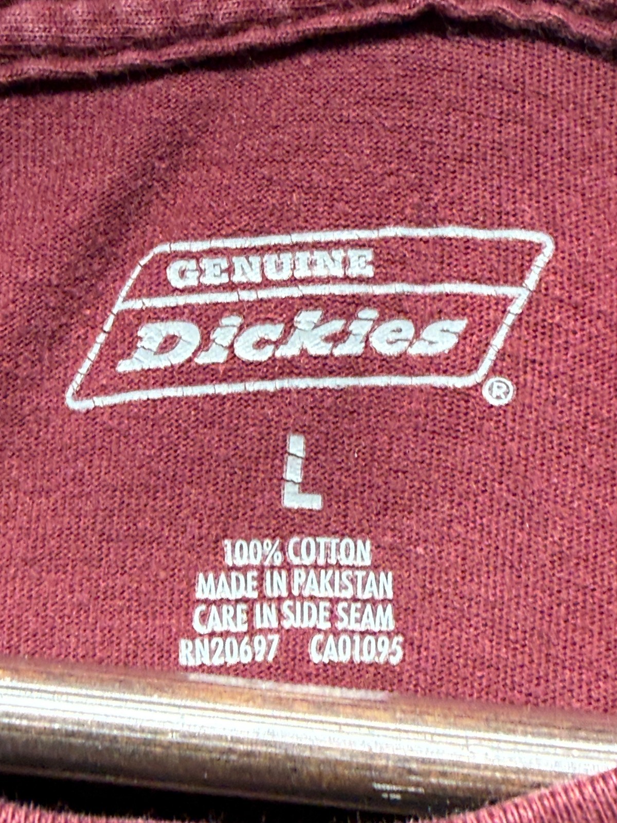 Genuine Dickies Pocket T-Shirt Mens Large Maroon Cotton Short Sleeve Crew Neck gallery