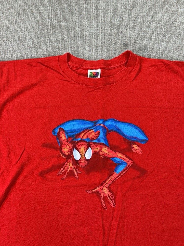 Vintage Marvel Spider-Man Tee XL Fruit Of The Loom Red Double Sided Graphic Y2K