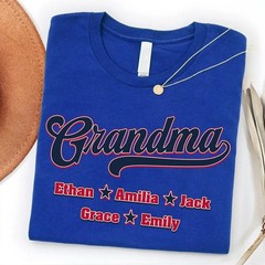 Personalized Baseball Grandma Shirt Grandkids Name Game Day Gift Sports Nana Tee