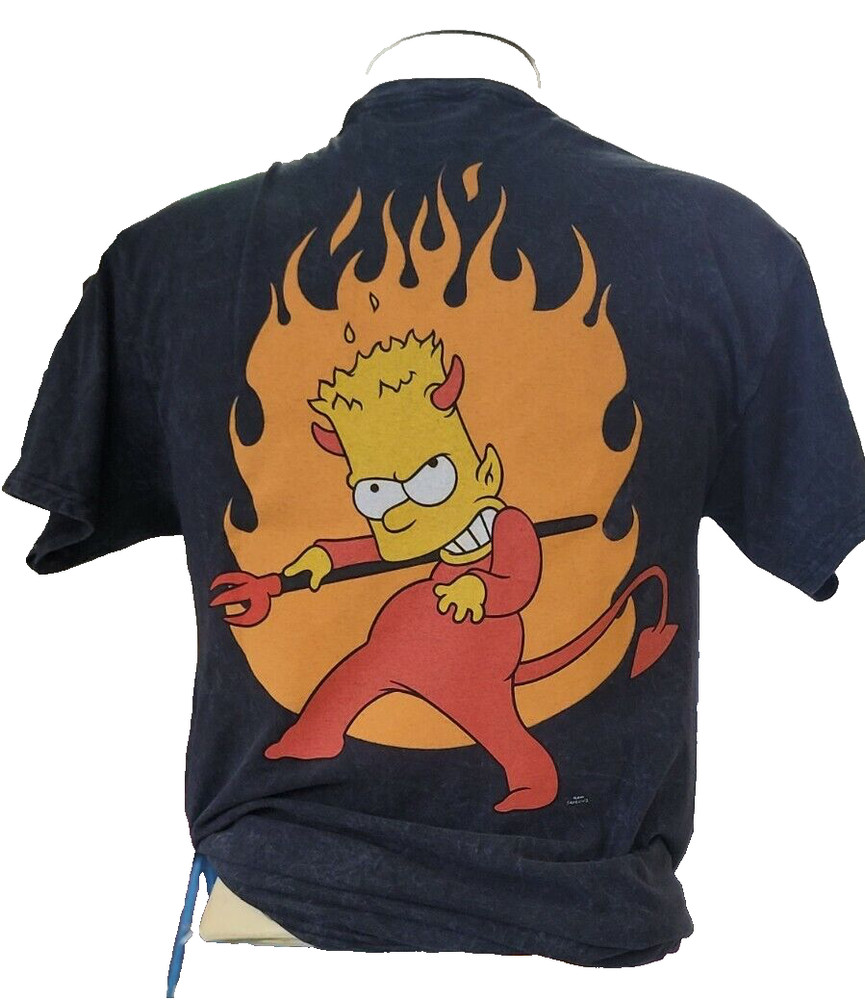 Men’s The Simpsons Devilish Bart Simpson Size L Black T-Shirt 100% Cotton NWT