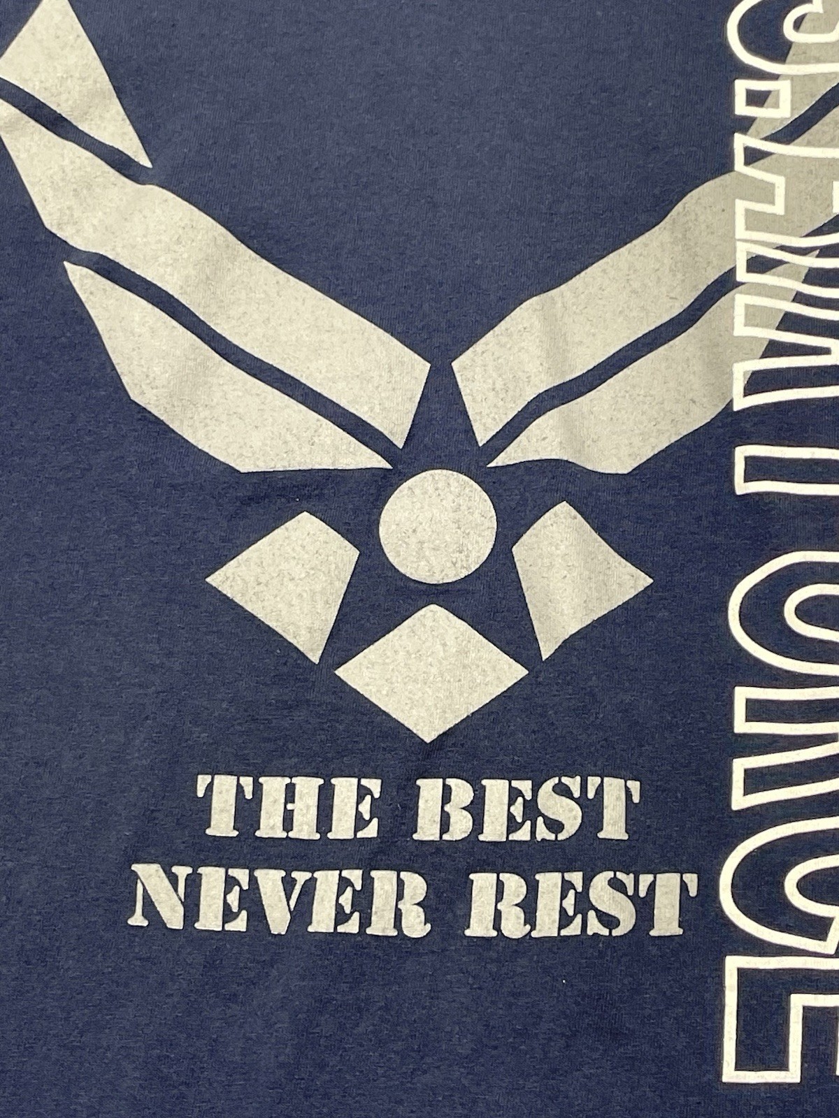 US Air Force Navy Blue Graphic Crew T Shirt The Best Never Rest Sz 2XL Military gallery