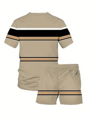 Classic horizontal stripe pattern 3D digital print new summer men’s outdoor set