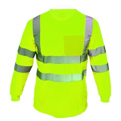 Hi Vis ANSI Class 3 Reflective Safety Lime Long Sleeve T Shirts High Visibility