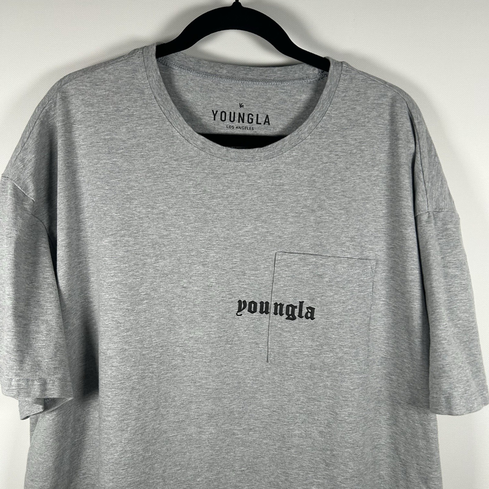 YoungLA Shirt Mens XL Gray Minimal Logo Graphic Tee Pocket Streetwear Casual gallery