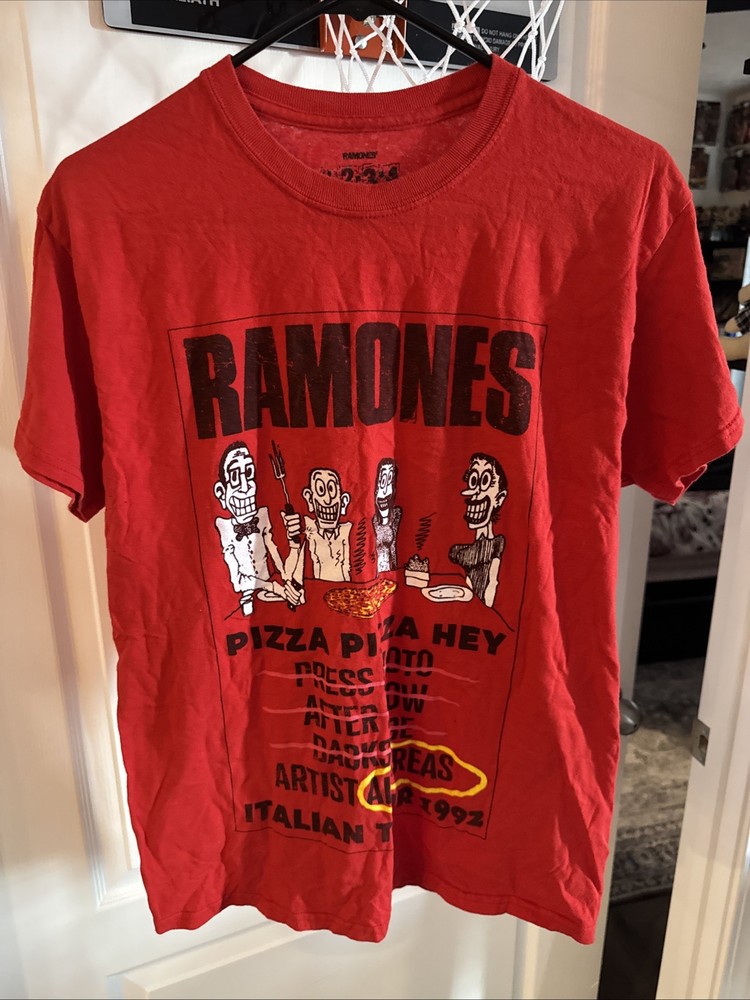 RARE Ramones – “Pizza Pizza Hey” – Italian Tour 1992 M Red Shirt – 2022 SOLD OUT