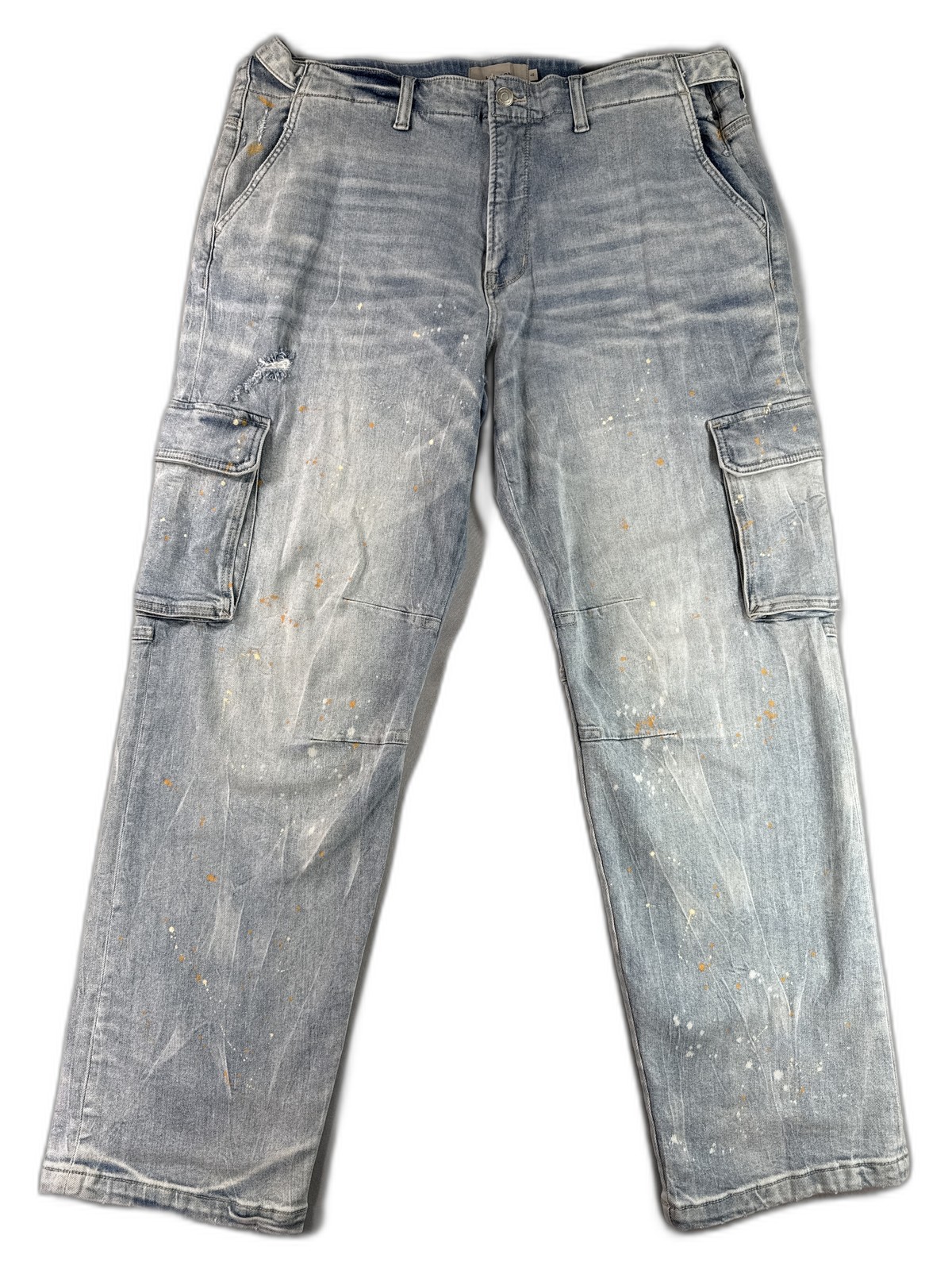Hudson Cargo Pants Mens 40 Light Wash Denim Vintage Paint Splatter Distressed gallery