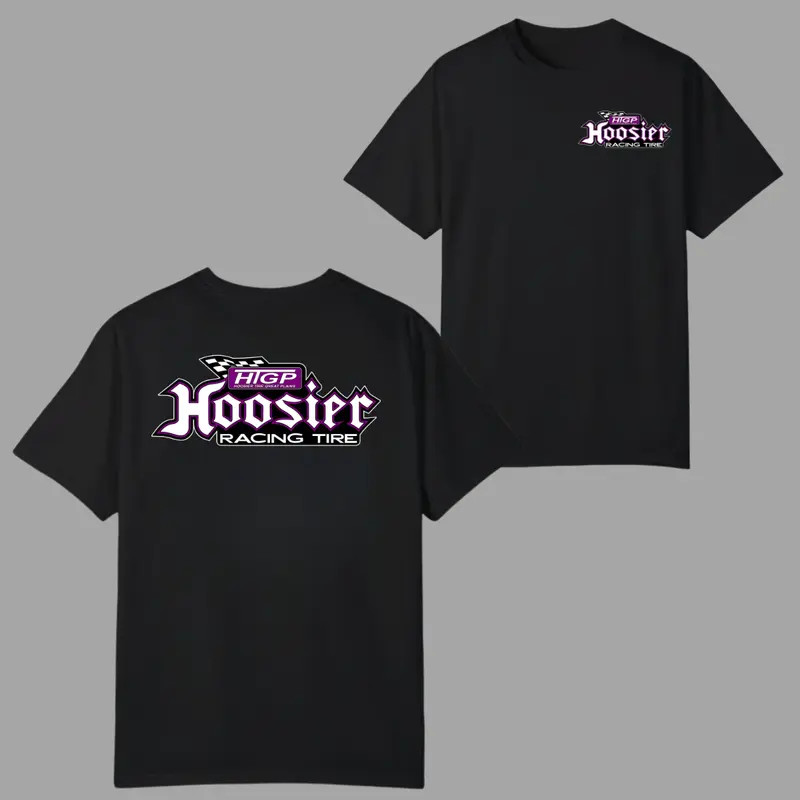 Hoosier Racing Tire Logo T-shirt, 2 Sides with Purple Drag Racing Graphic and Ch gallery