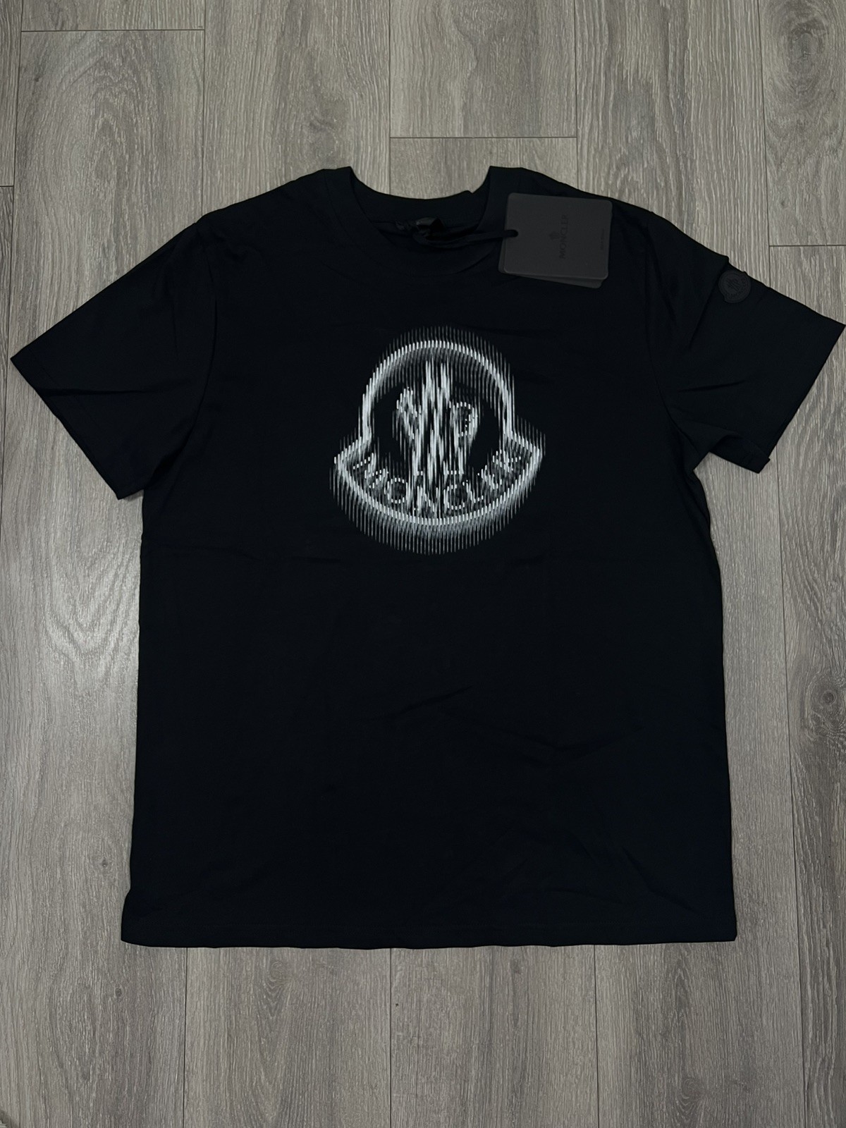 Moncler Blurred Logo Crewneck Cotton T-Shirt In Black & Men’s Small gallery