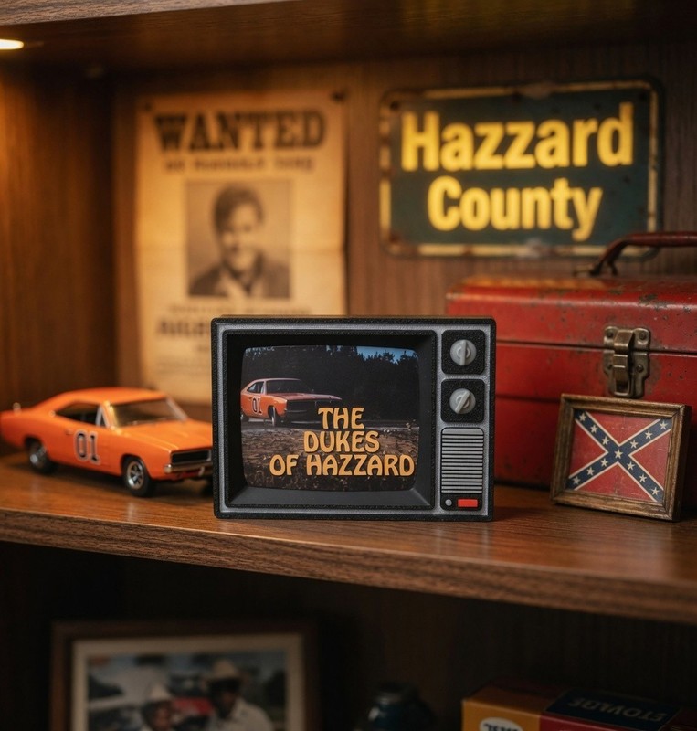The Dukes of Hazzard General Lee Retro TV Display 70s 80s Marvel TV Nostalgia