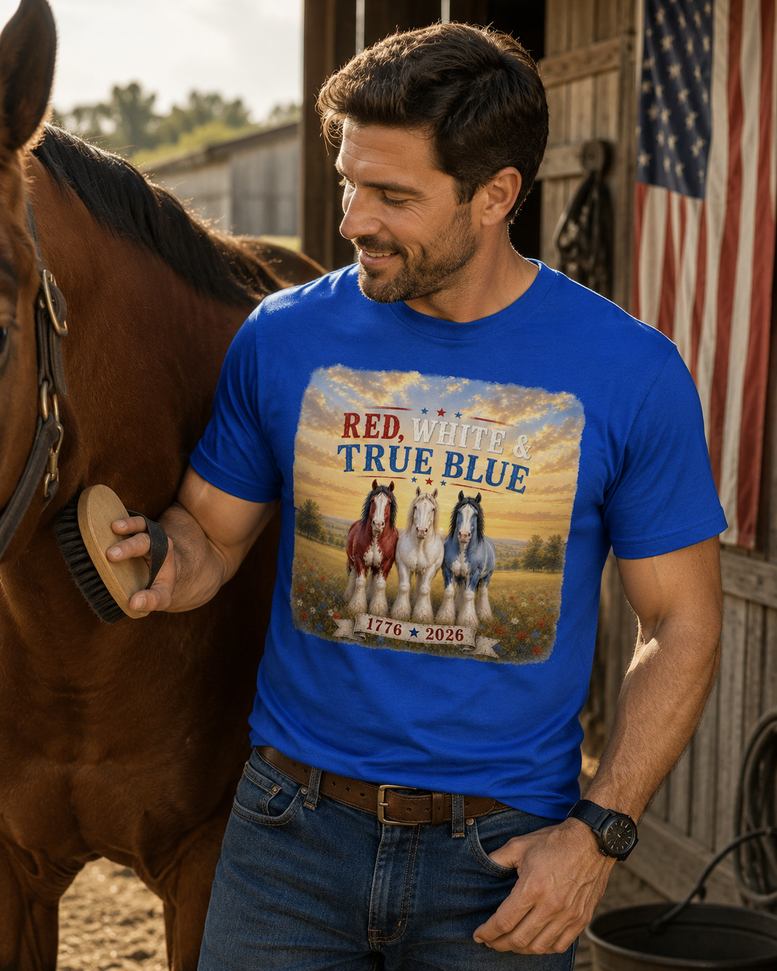 Patriotic Red White & True Blue Tshirt Funny Horse Shirt Sarcastic USA Tee