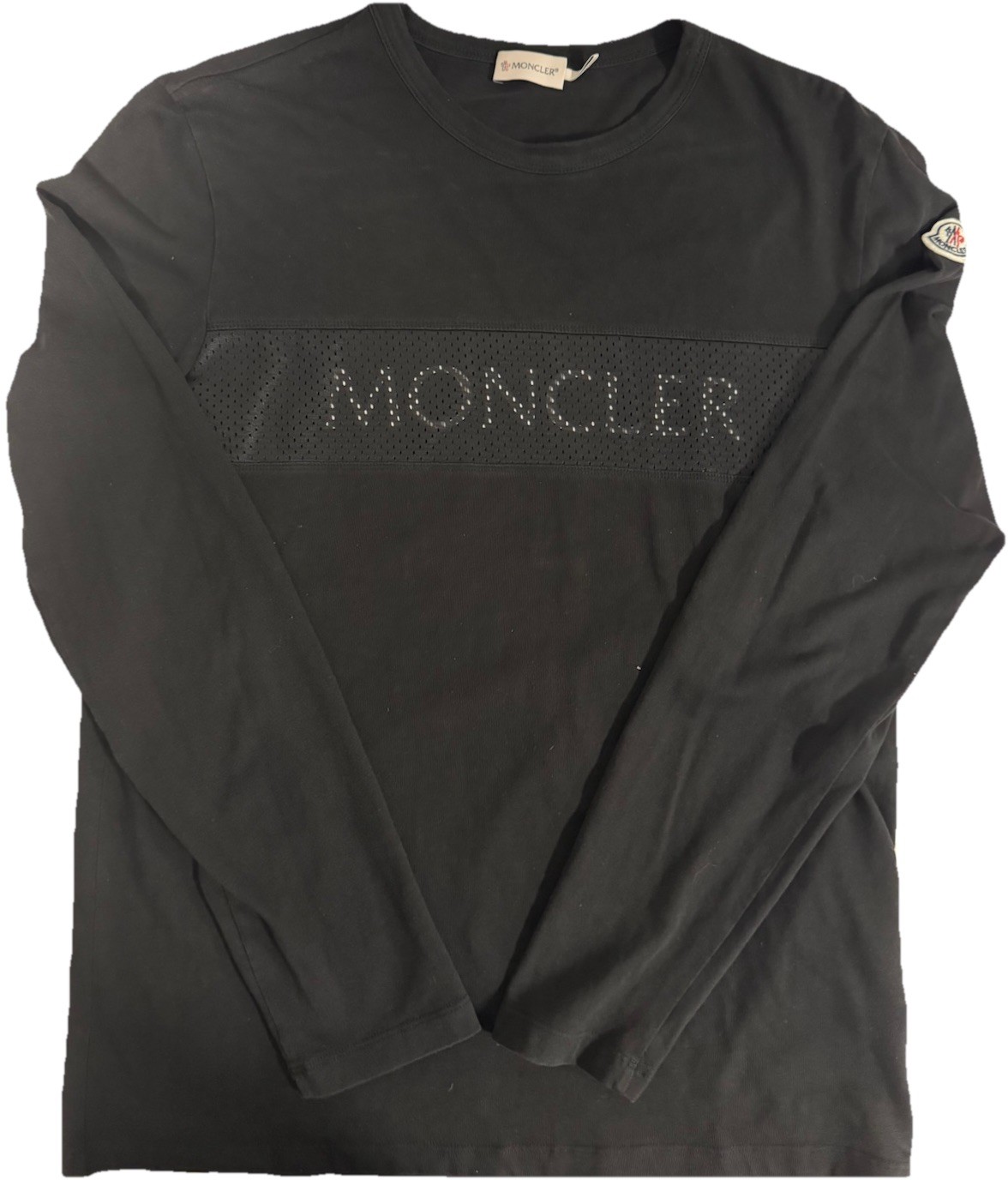 Moncler Men’s Black Long Sleeve Cotton T-Shirt Logo Patch Size L Authentic
