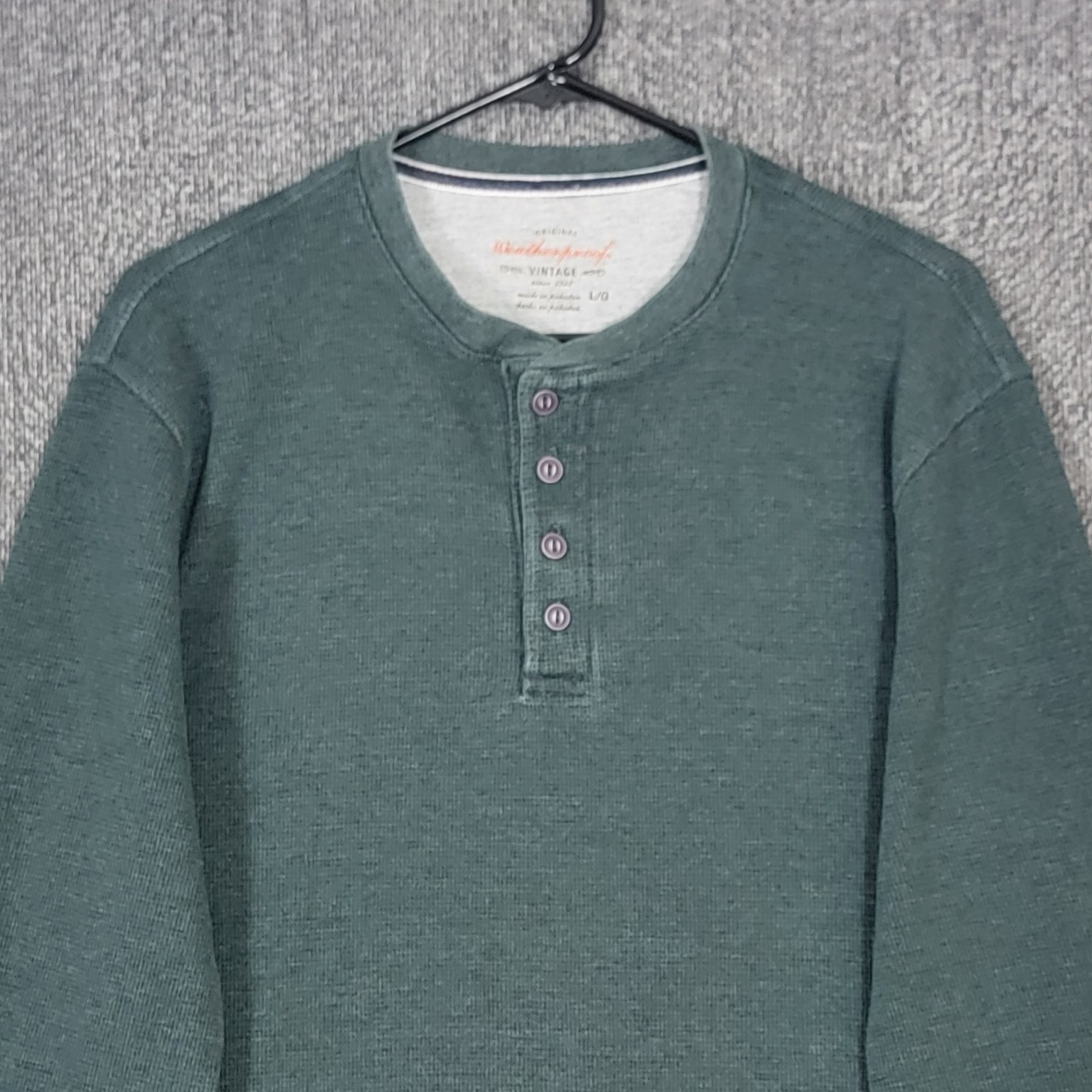 Weatherproof Vintage Henley Shirt Mens L Green Long Sleeve Thermal Waffle Knit gallery