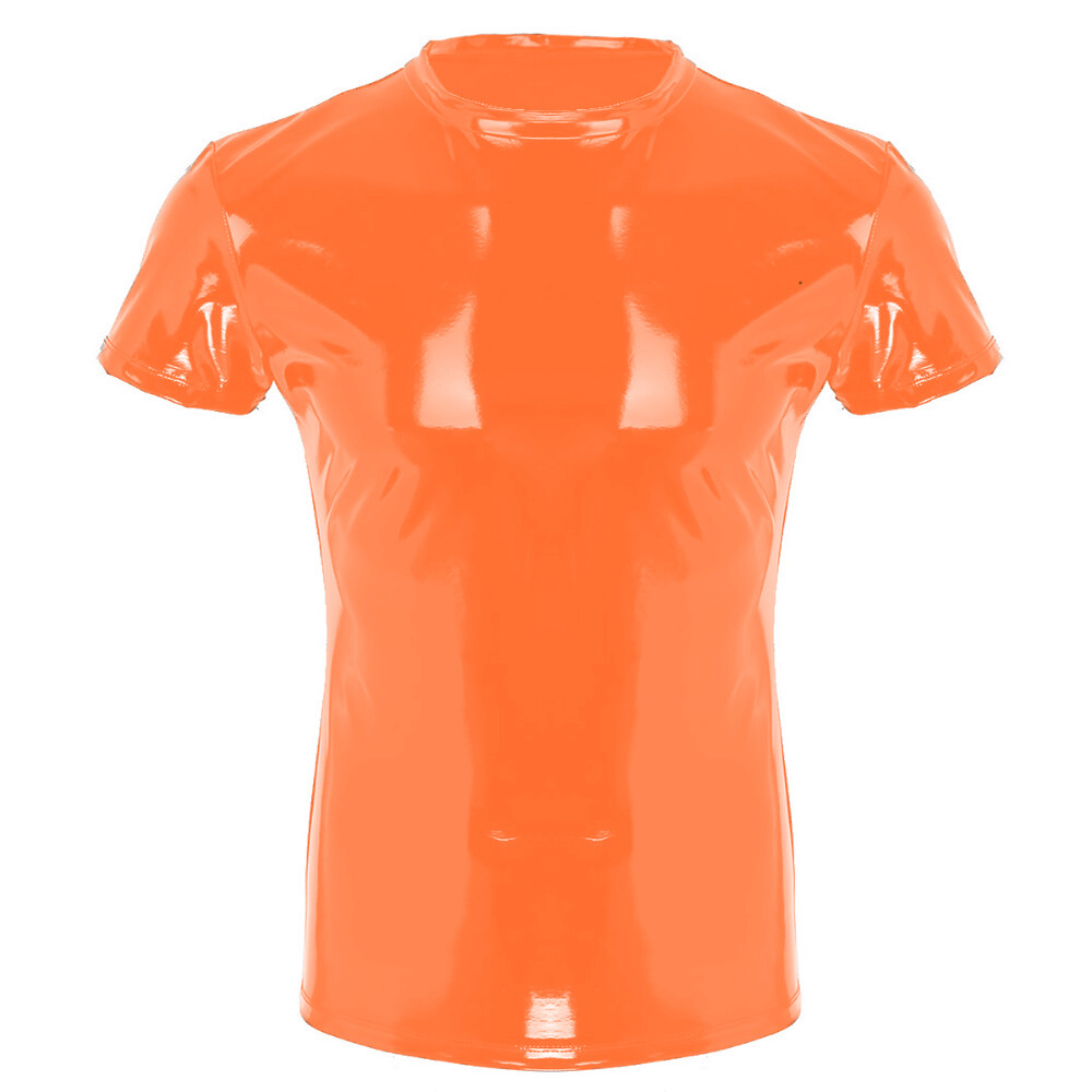 Mens Wetlook Tops Punk Fashion Shiny PVC Clothing Male T-Shirt Night Parties gallery