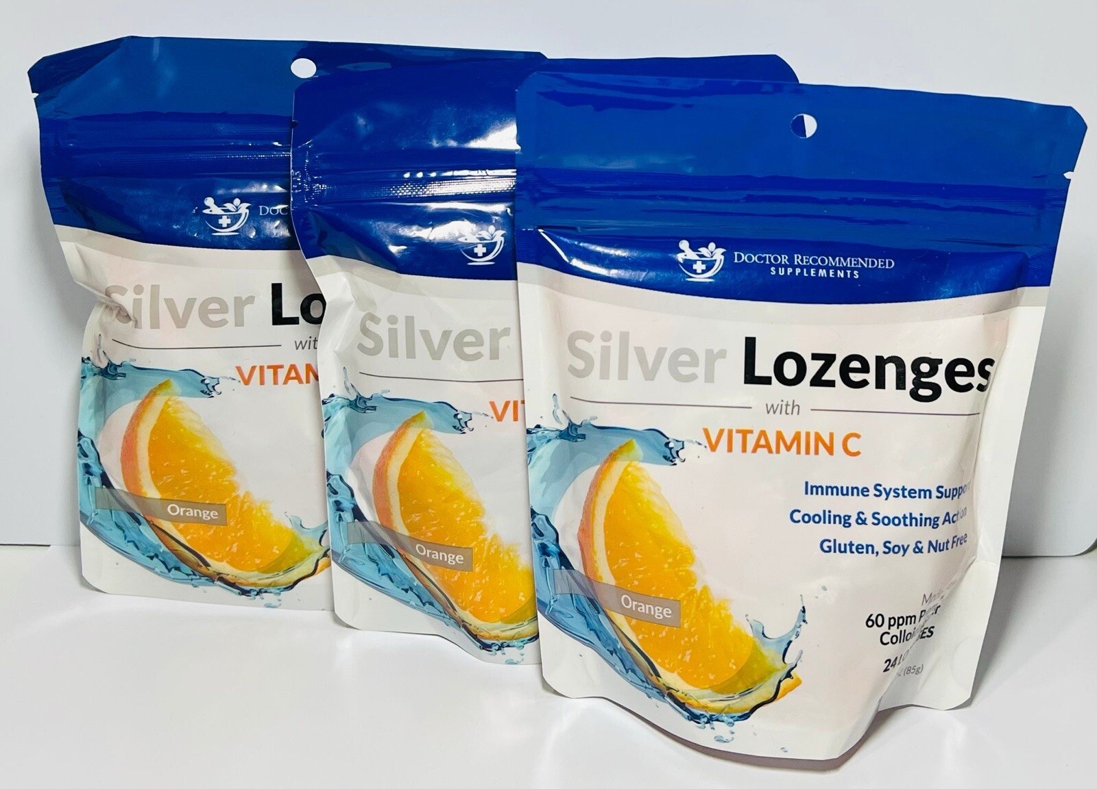 Silver Lozenges 60ppm with VITAMIN C (3 Pack )180 Tablets Total