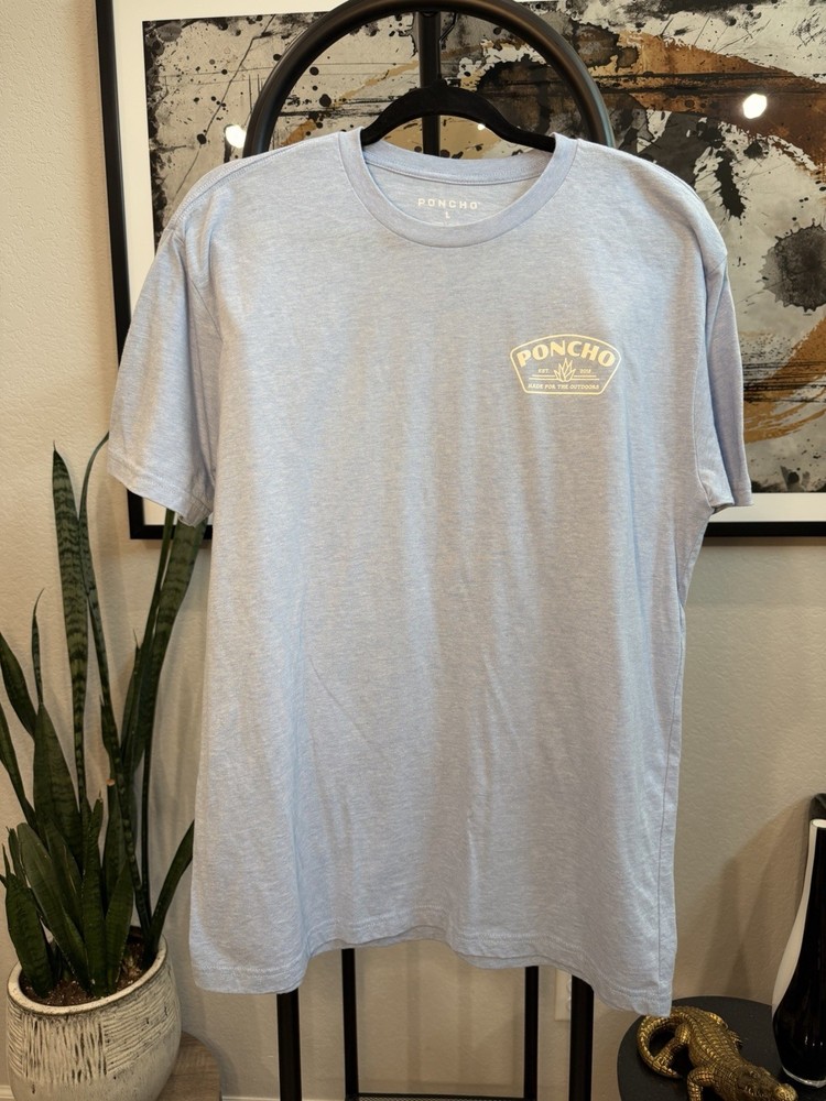 Poncho Blue Outdoor Graphic Logo Double-Sided Crew Neck Short Sleeve Tee L
