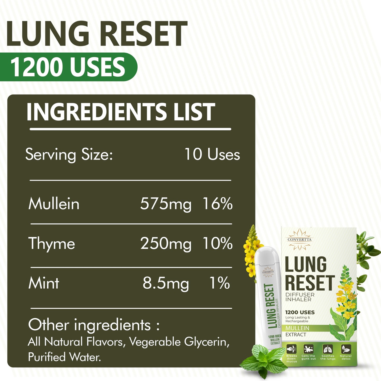 Lung Detox Rechargeable Mullein Diffuser Pen | Natural Mullein Leaf | Lung He…