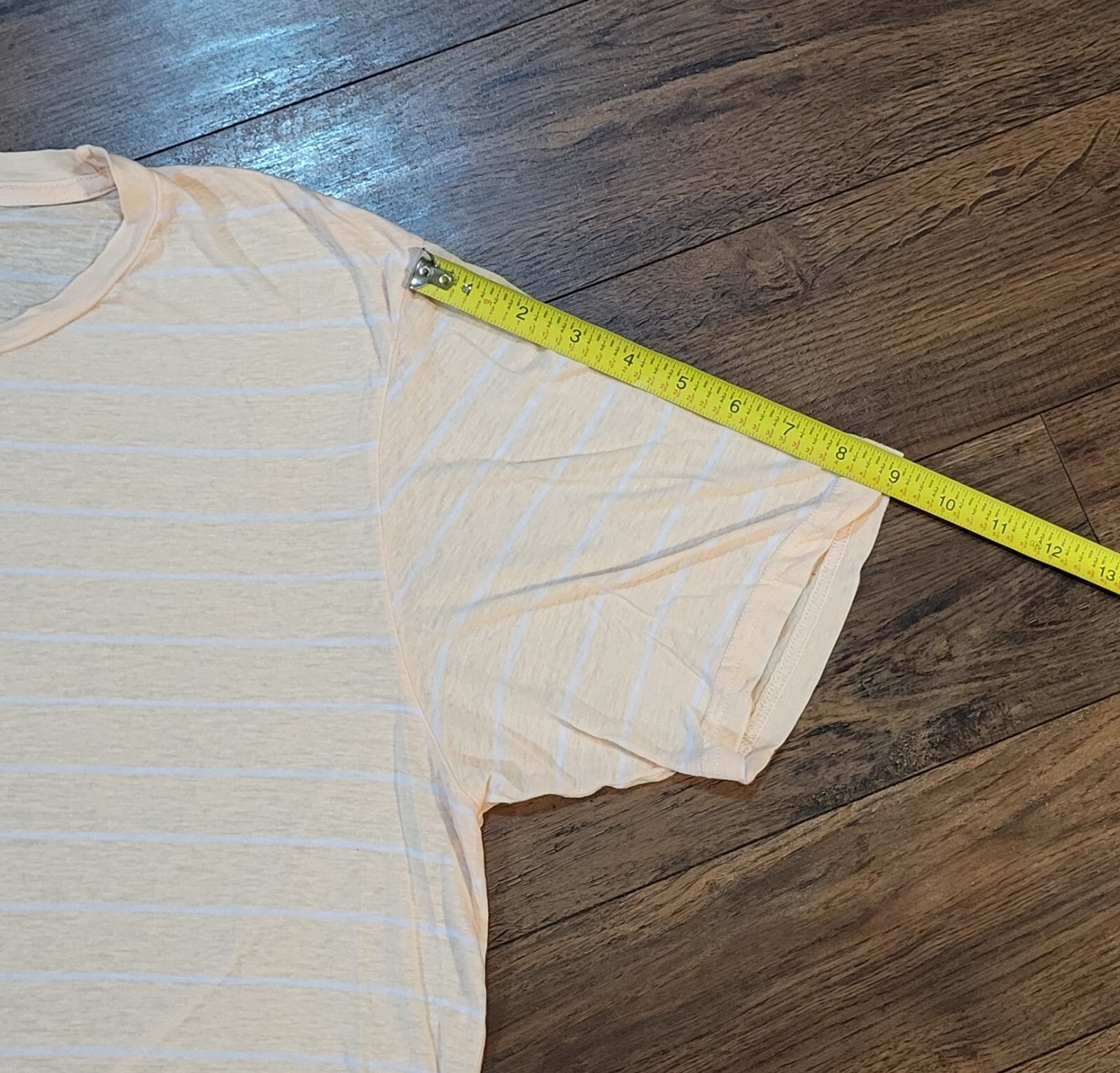 GoodLife Striped T Shirt Mens XL Peach Curved Hem Crew Thin Lyocell Linen USA gallery
