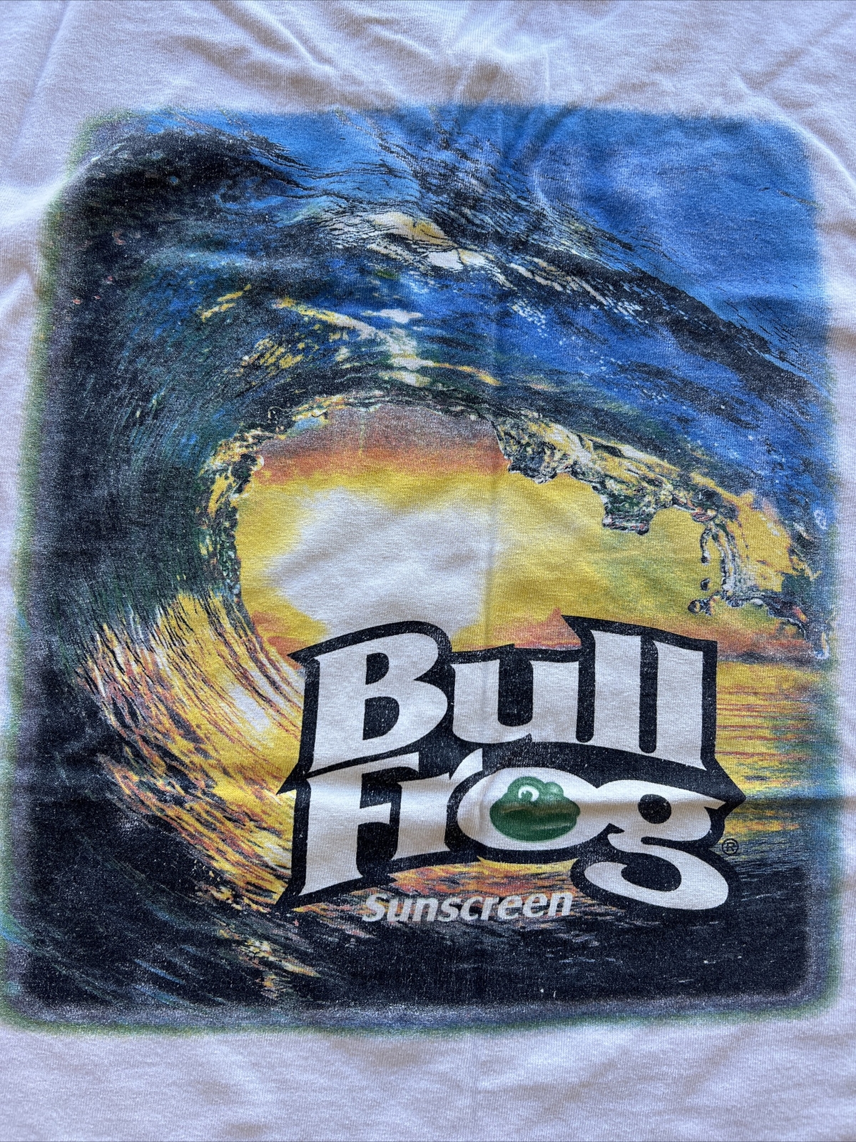 Vintage Bull Frog Surf Wave Sunscreen Gildan 90s Super Rare T Shirt L Blue Logo gallery