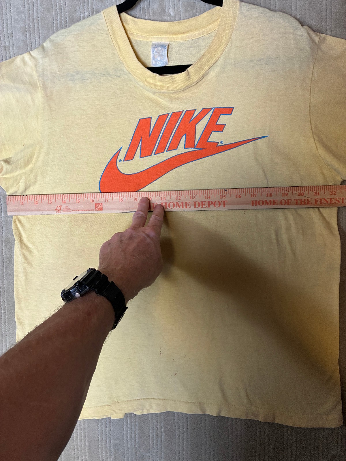 RARE True Vintage Nike 1970's "Pinwheel Tag" T-Shirt Yellow XL Made in USA Faded gallery