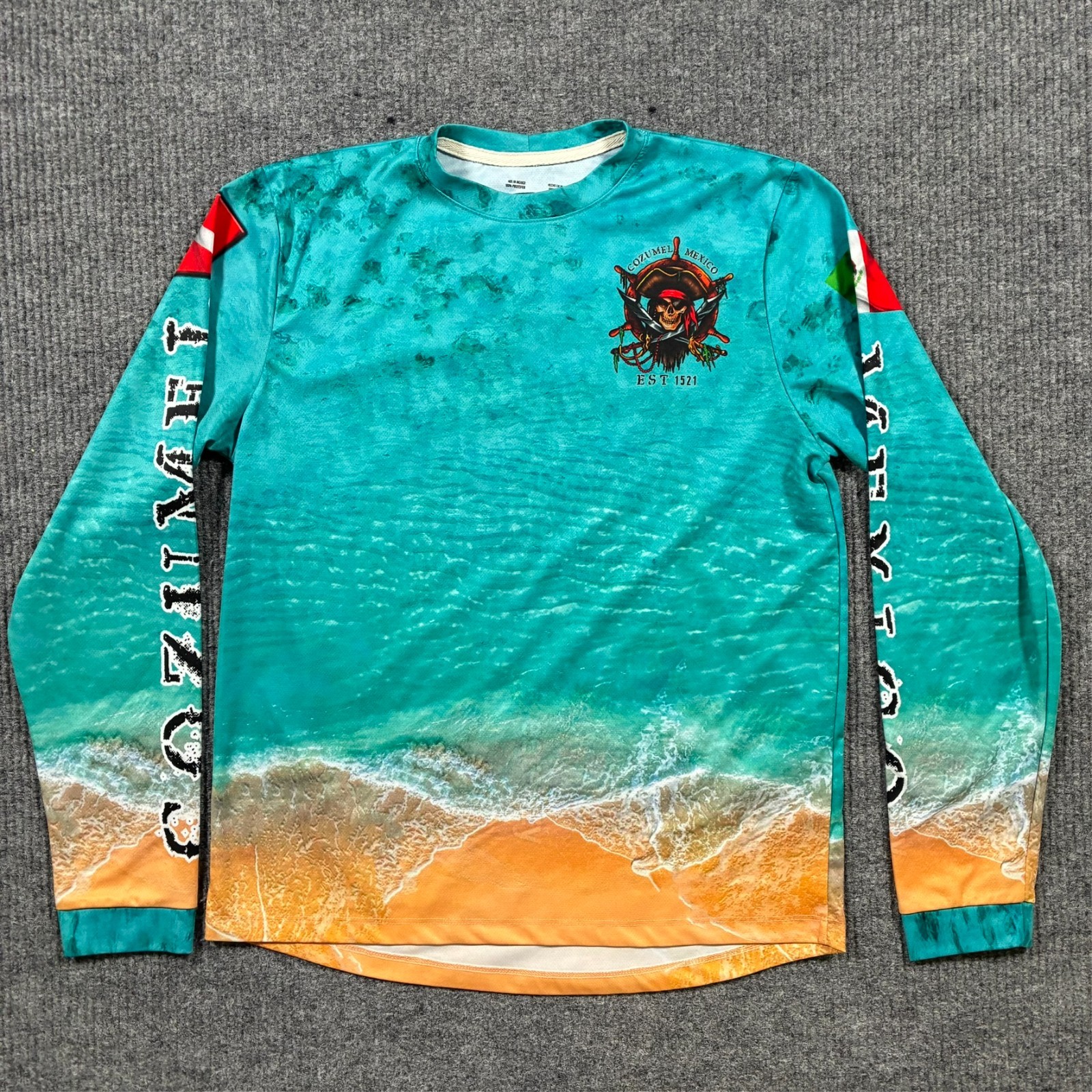 Cozumel Mexico Pirate Shirt Mens Large L Long Sleeve Beach Scene All Over Print gallery