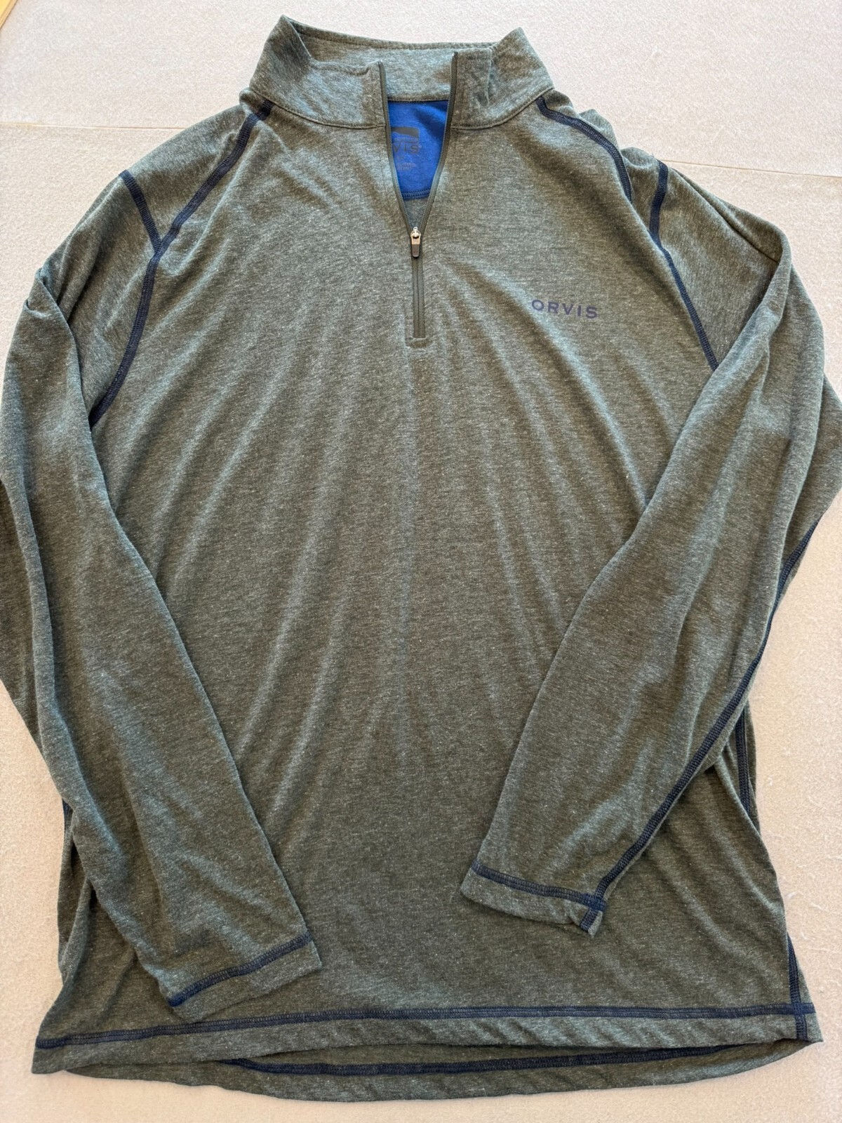 ORVIS Shirt Men's Medium Green 1/4 Zip Pullover Stand Collar Knit Outdoor Layer gallery