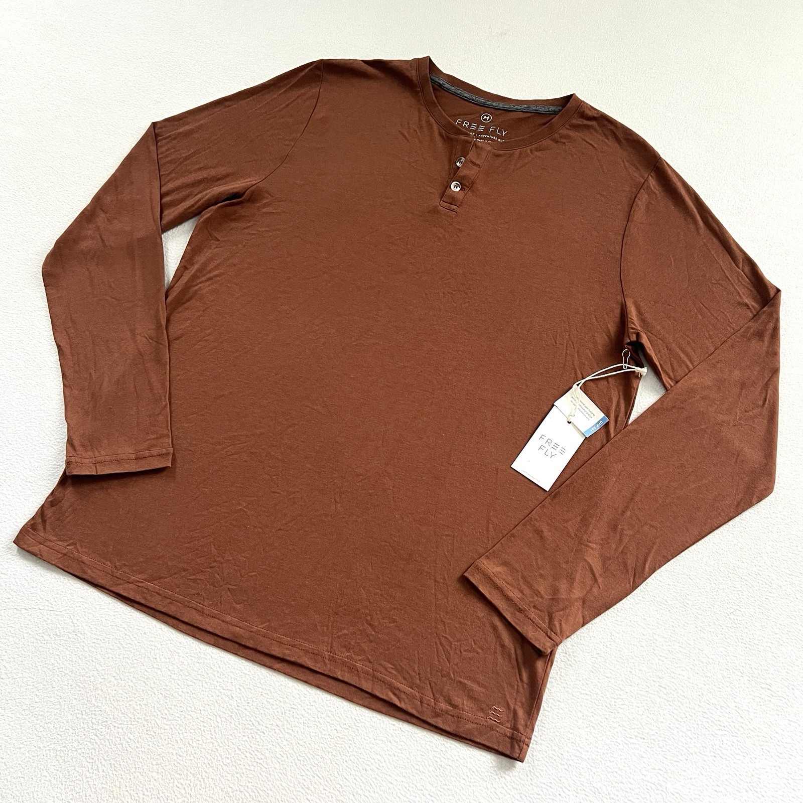 NWT Free Fly Men Desert Sand Red Bamboo Heritage Henley Long Sleeve Shirt Top M gallery